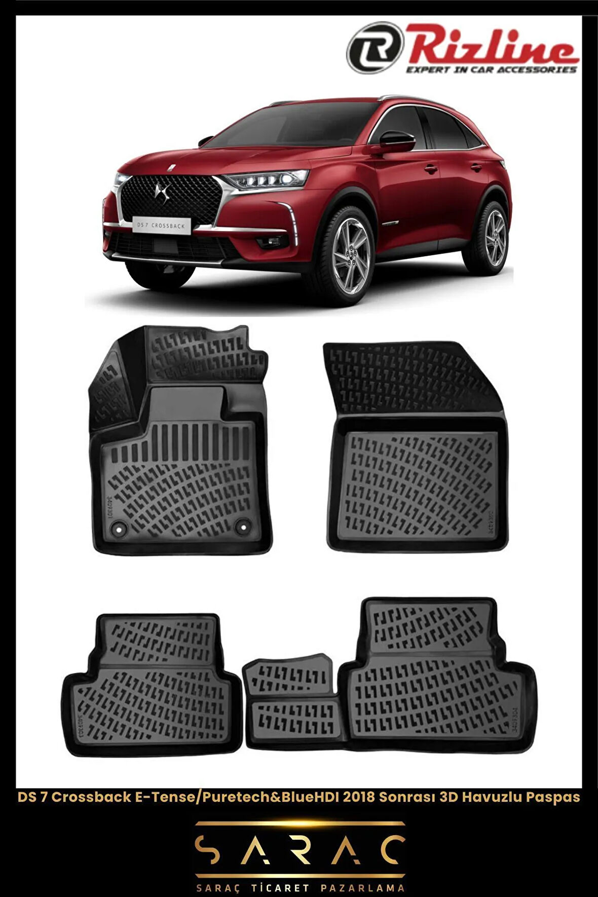 Rizline DS7 Crossback 2021 Model 3D Havuzlu Paspas