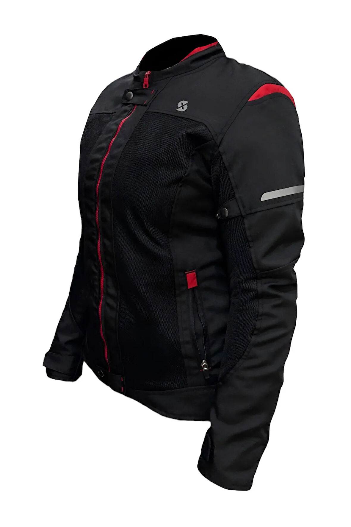 Luna Yazlık Fileli Korumalı Kadın Motosiklet Montu Yeni Sezon Siyah Kırmızı