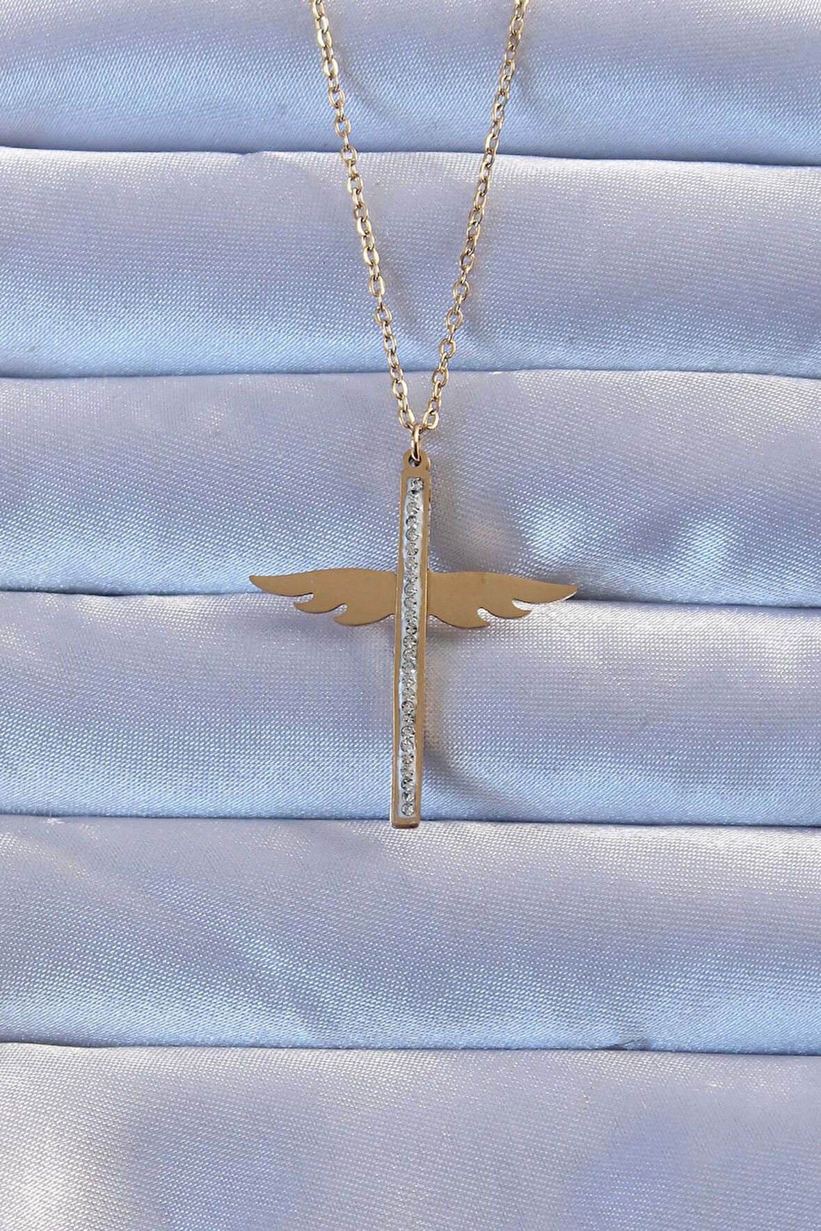 316L Çelik Altın Renk Zirkon Taşlı Mikail Kolye