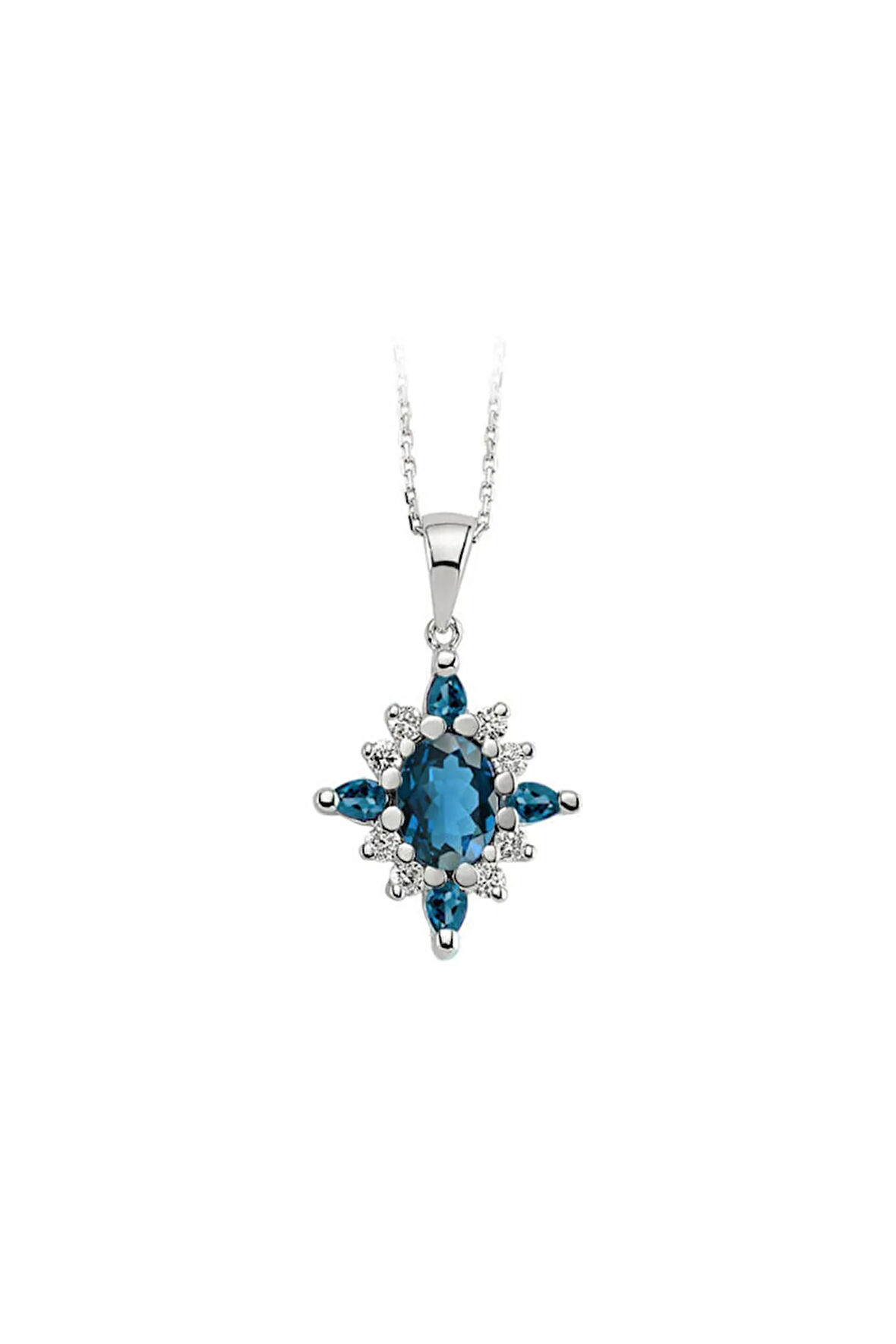 Pırlanta Ve London Blue Topaz Taşlı Mai Kolye