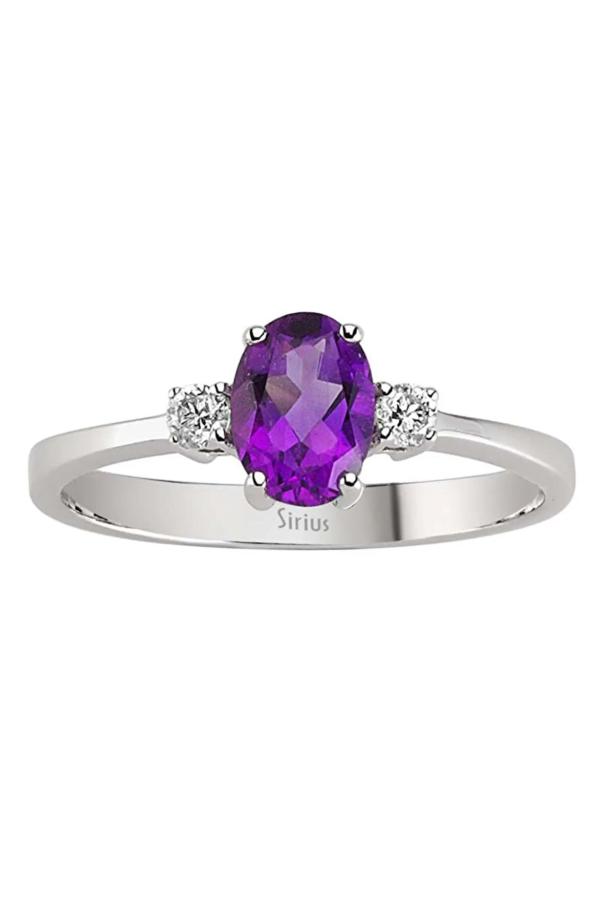 Pırlanta Ve Oval Ametist Taşlı Yüzük