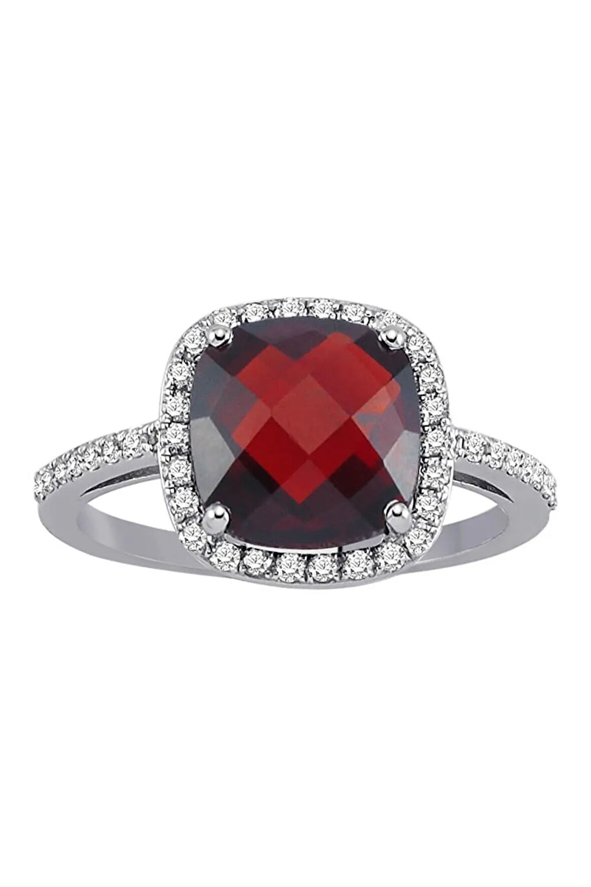 Pırlanta Ve Yastık Kesim Garnet Taşlı Yüzük