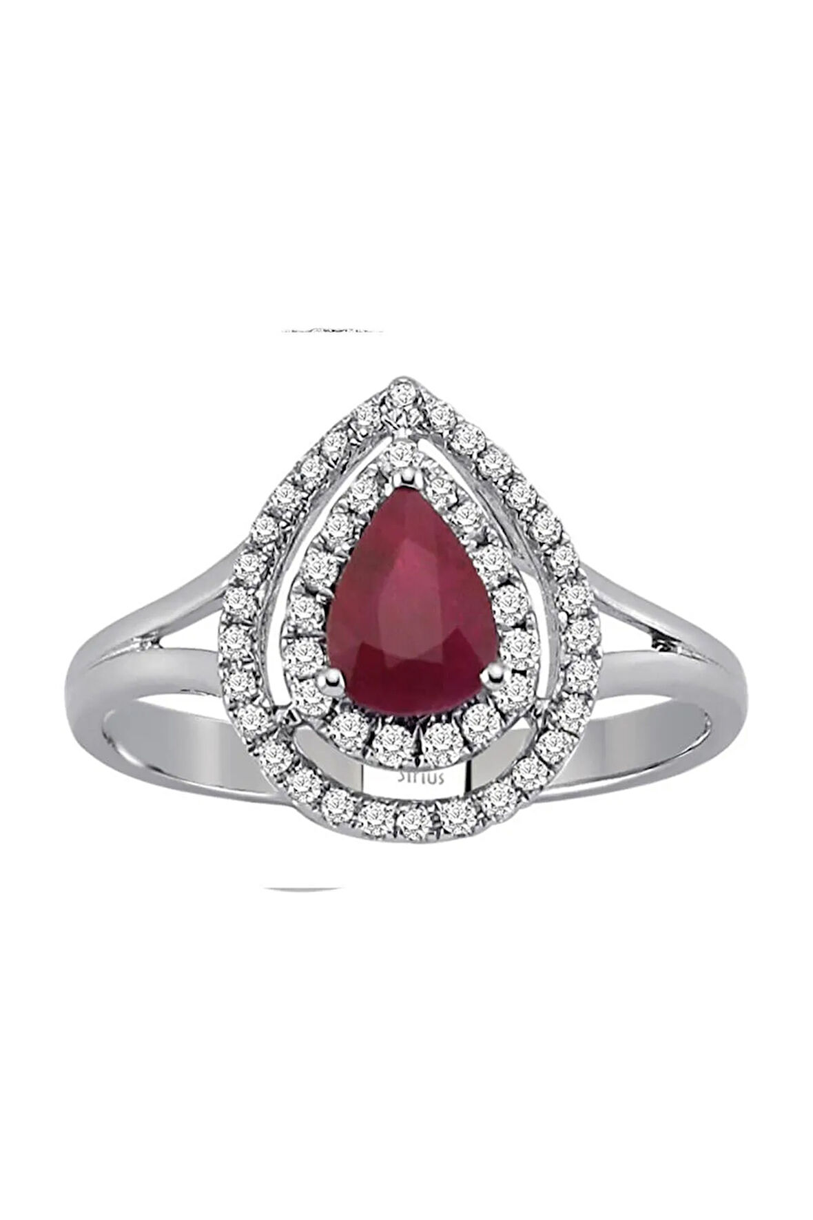 Çift Sıra Pırlanta Ve Damla Yakut Taşlı Yüzük