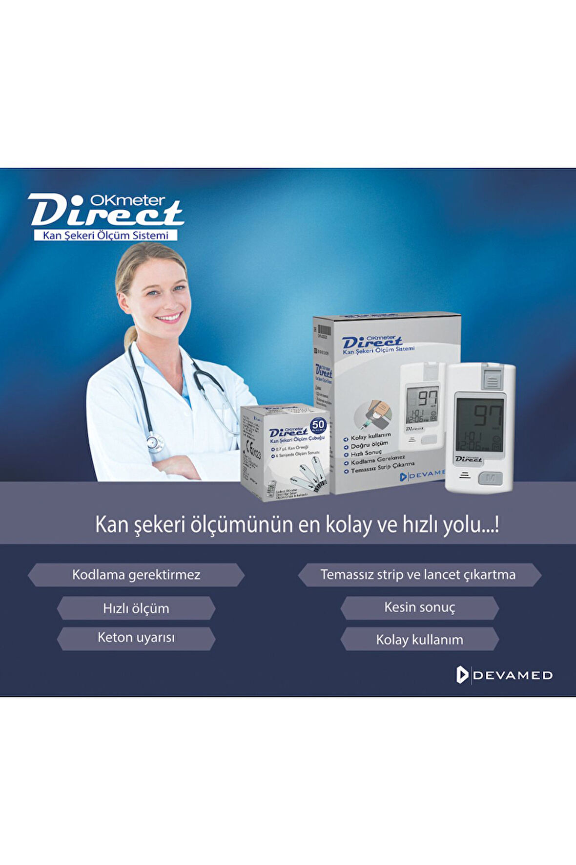 Direct Kan Şekeri Ölçüm Sistemi + 50 Adet Ölçüm Çubuğu