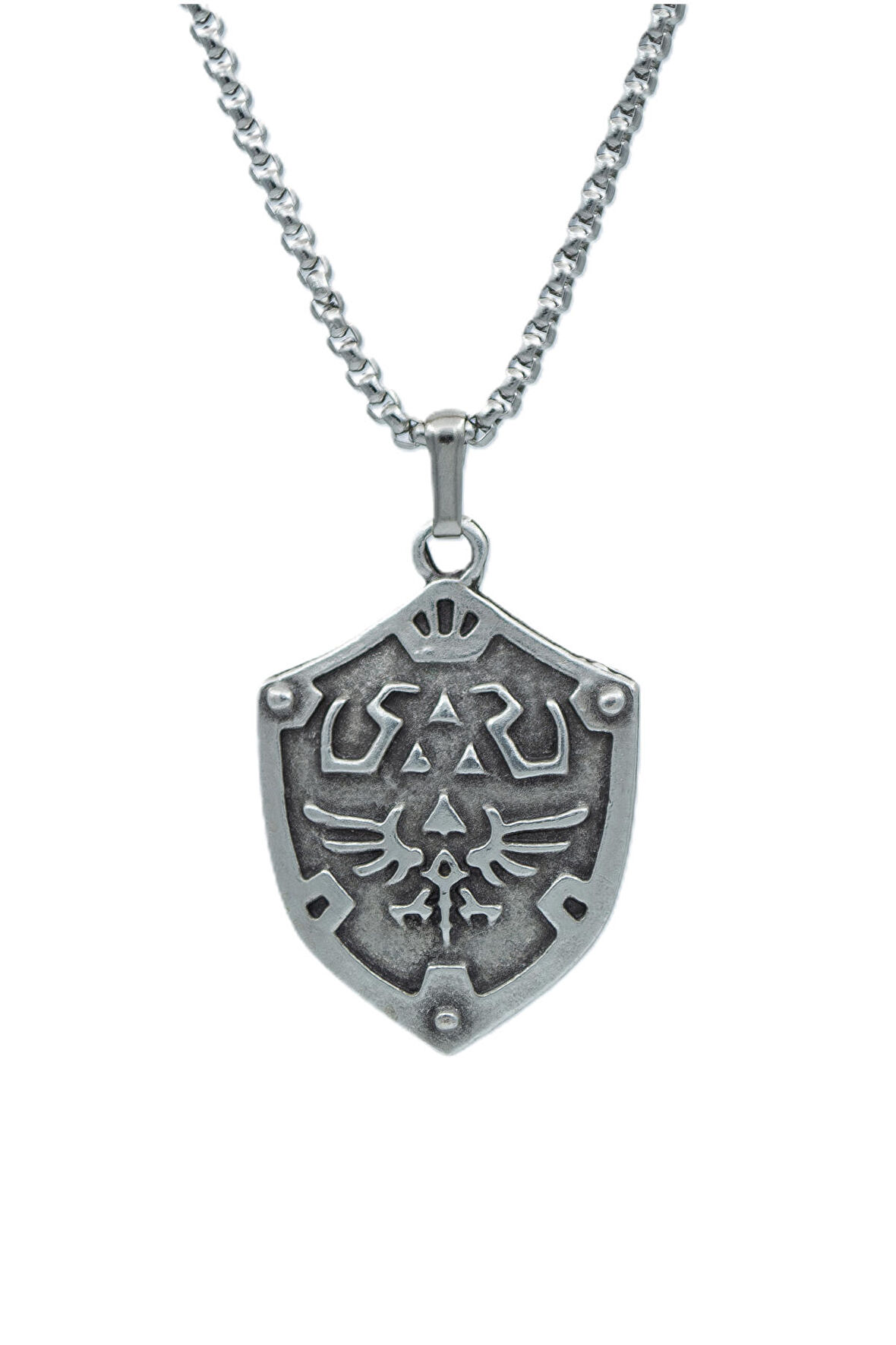 The Legend Of Zelda Kalkan Örme Zincir Kolye - Gümüş Kaplama - Erkek Kadın Kolye - No:1358