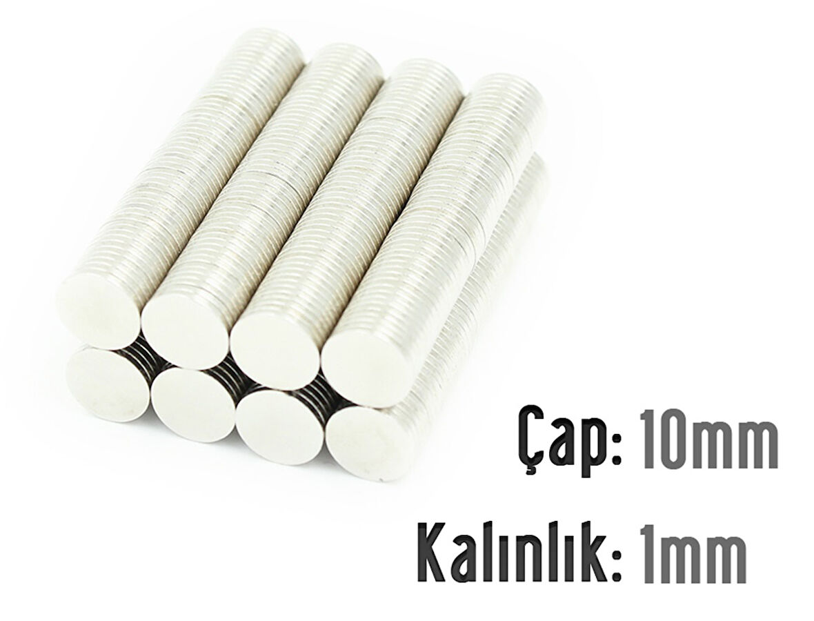 Neodyum Mıknatıs Silindir Çap 10mm , Kalınlık 1mm   ( 10 Adet)