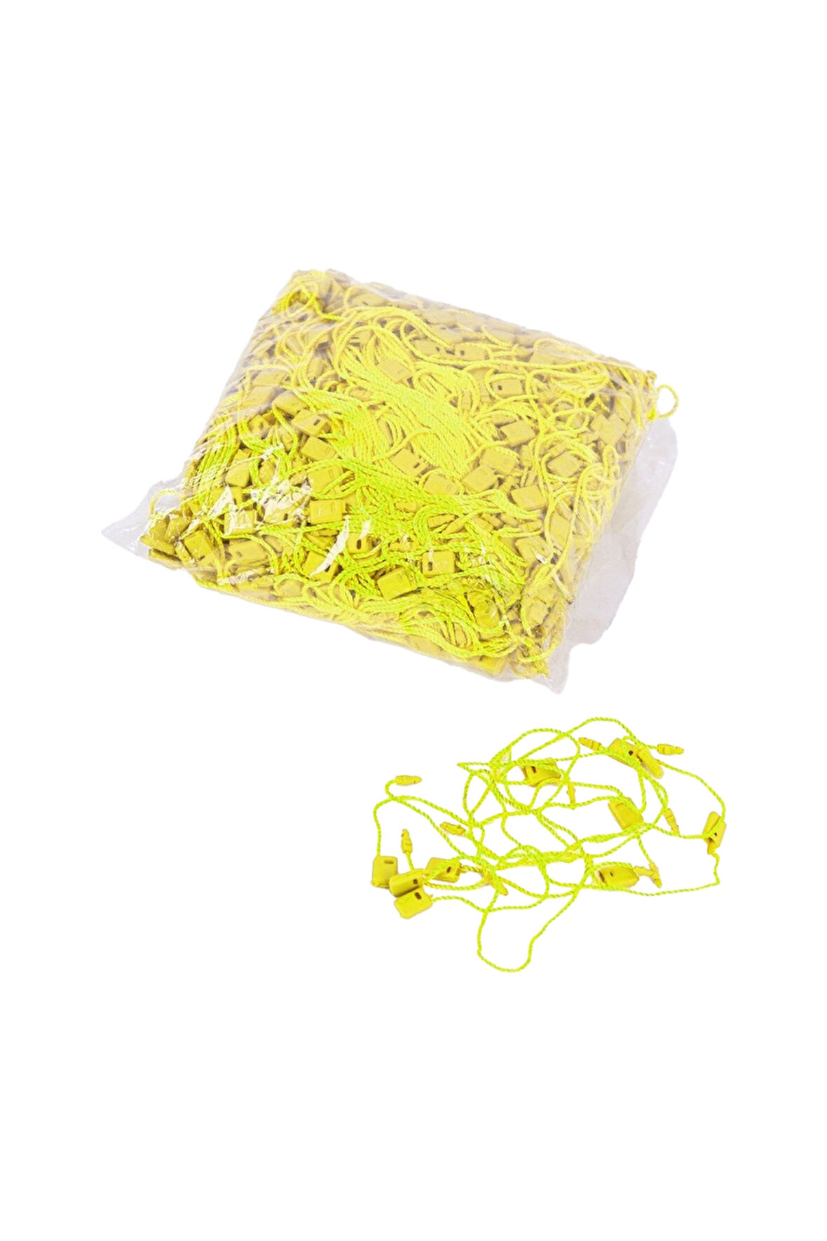 Sarı Renk Kilitli Geçmeli Etiket İpi 1.000 Adet – Plastik Kart ve Fiyat Etiketi Bağlama İpi