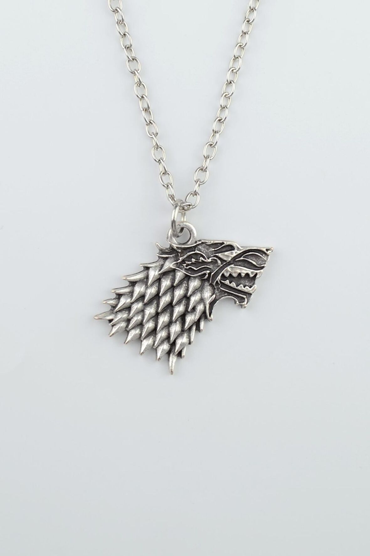 Game Of Thrones Stark Kurt Erkek Kadın Kolye Antik Gümüş Kaplama - 60 cm Düz Zincir