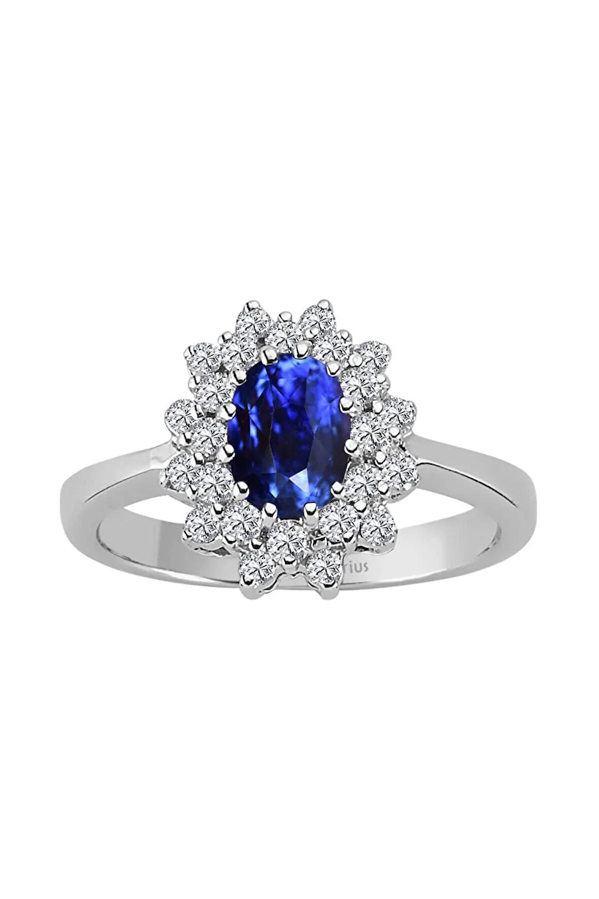 Iki Sıra Pırlantalı Oval Safir Taşlı Yüzük