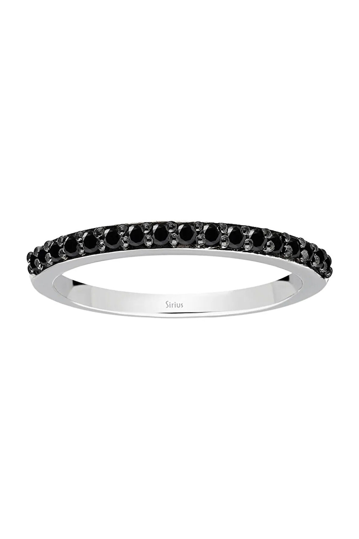 Siyah Pırlanta Taşlı Ince Yarım Tur Yüzük