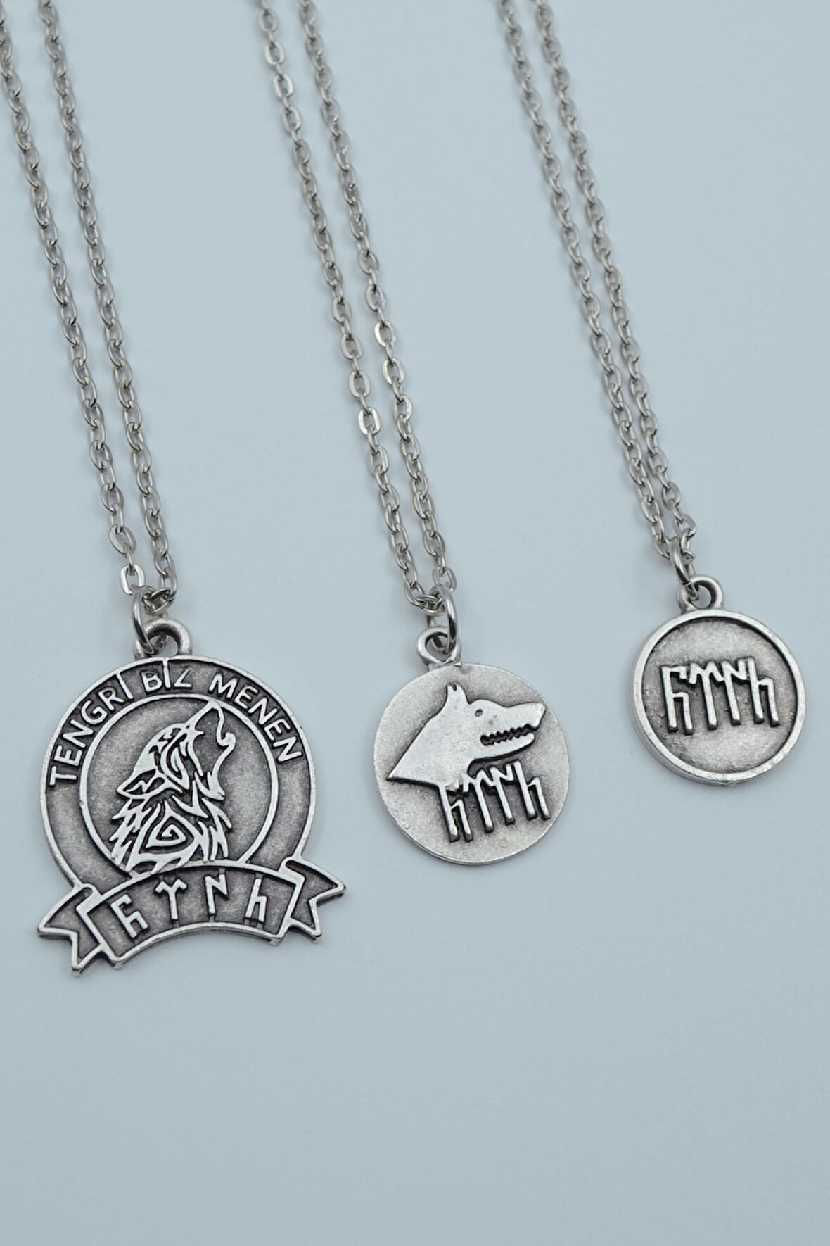 3'lü TenGri Biz Menen - Göktürkçe Türk Gümüş Kaplama Kolye Seti