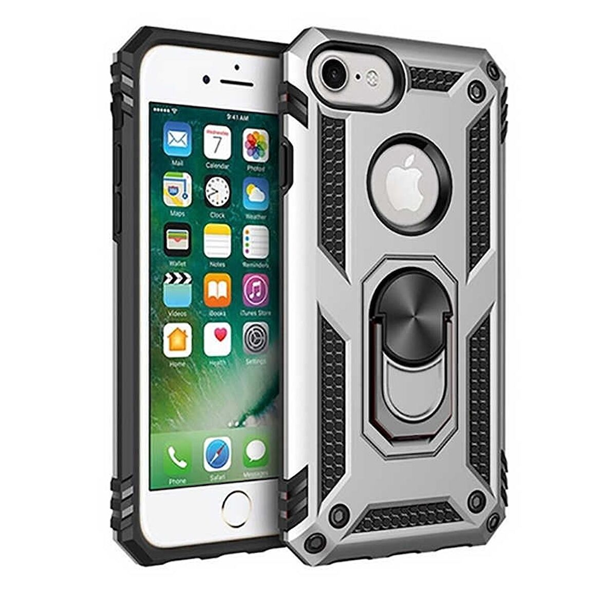 Smcase iPhone 8 Vega Yüzüklü Tank Kapak Kılıf  Nano Ekran Koruyucu