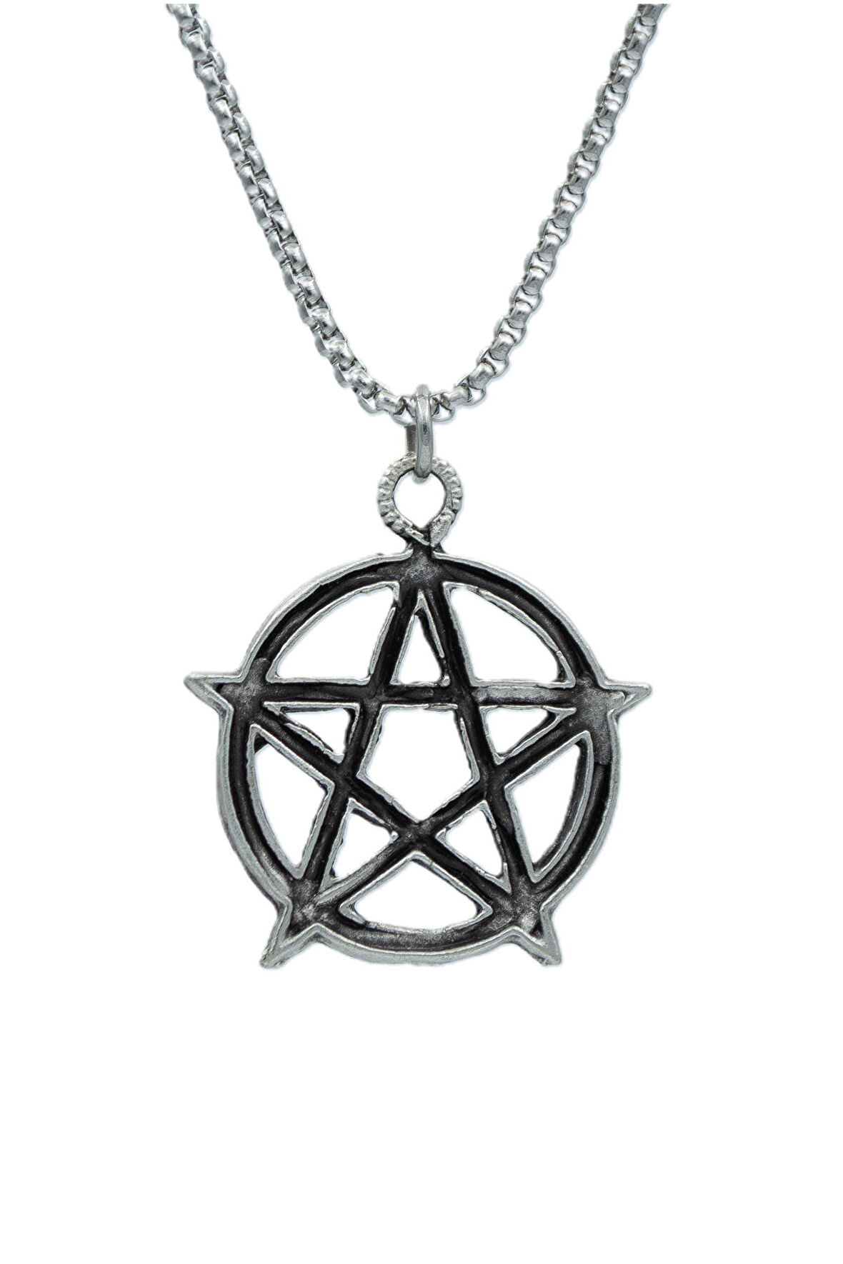 Pentagram Yıldızı Örme Zincir Kolye - Gümüş Kaplama - Erkek Kadın Kolye - No:1576