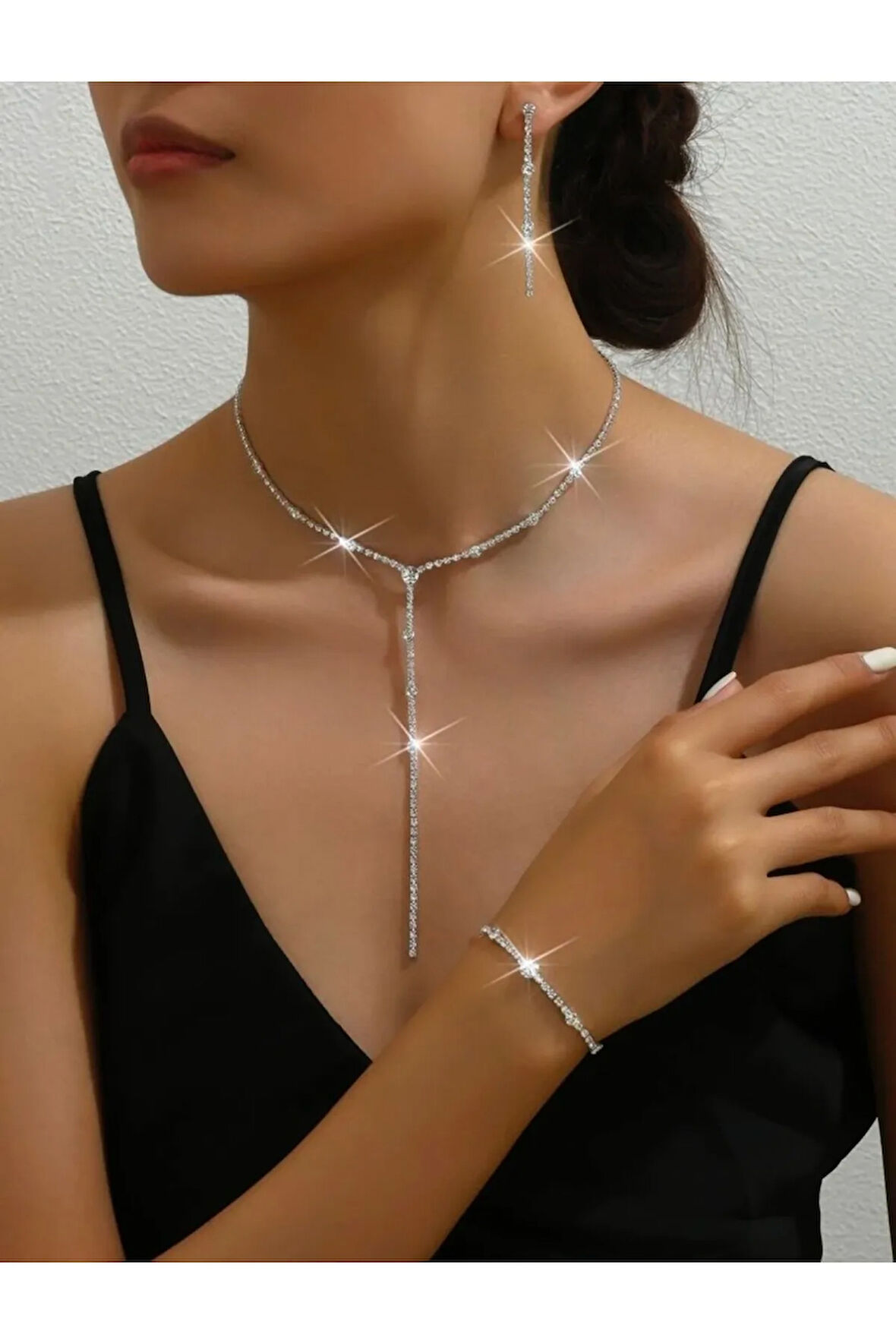 Gümüs Kaplama Gizem Kolye Kupe Ve Bileklik Seti 3'lü Set Davet Dügün Nisan Abiye