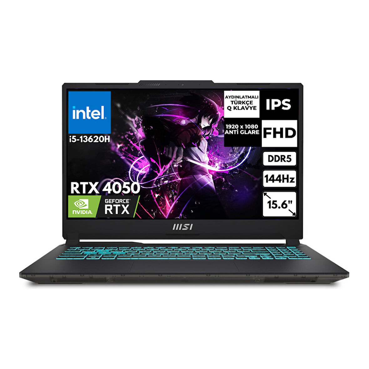 MSI Cyborg 15 i5-13420H 64 GB 1 TBSSD 6GB RTX4050 144Hz 15.6" FHD Windows 11 Home Gaming Laptop A13VE-1252XTRAT38