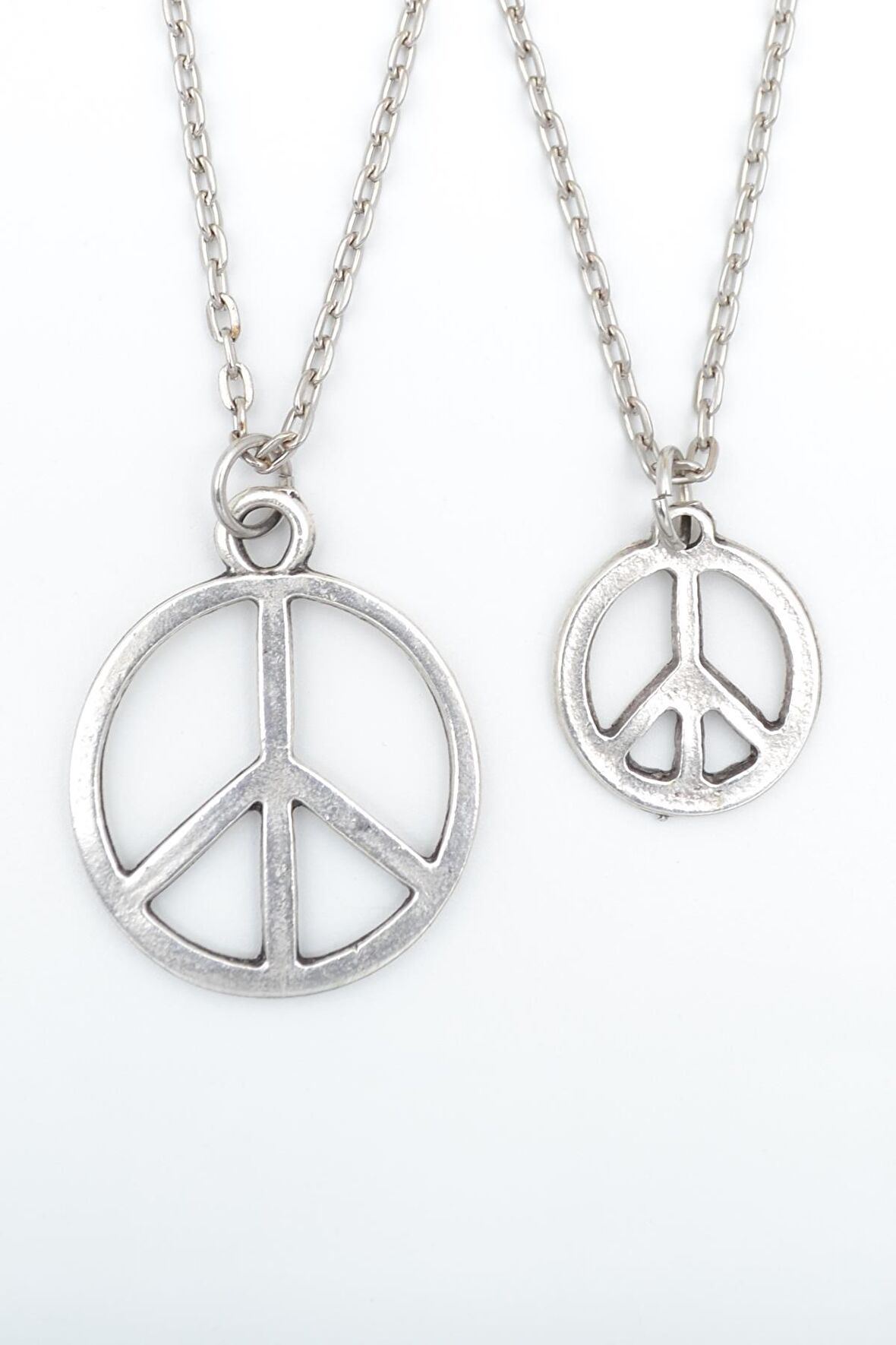 2'li Peace Barış Sembolü Erkek Kadın Kolye Seti 925 Ayar Gümüş Kaplama