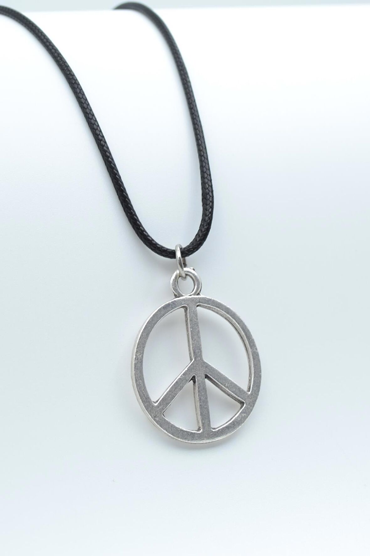 Peace Barış İşareti Kolye Deri İp Kolye Gümüş Kaplama Erkek Kadın Kolye