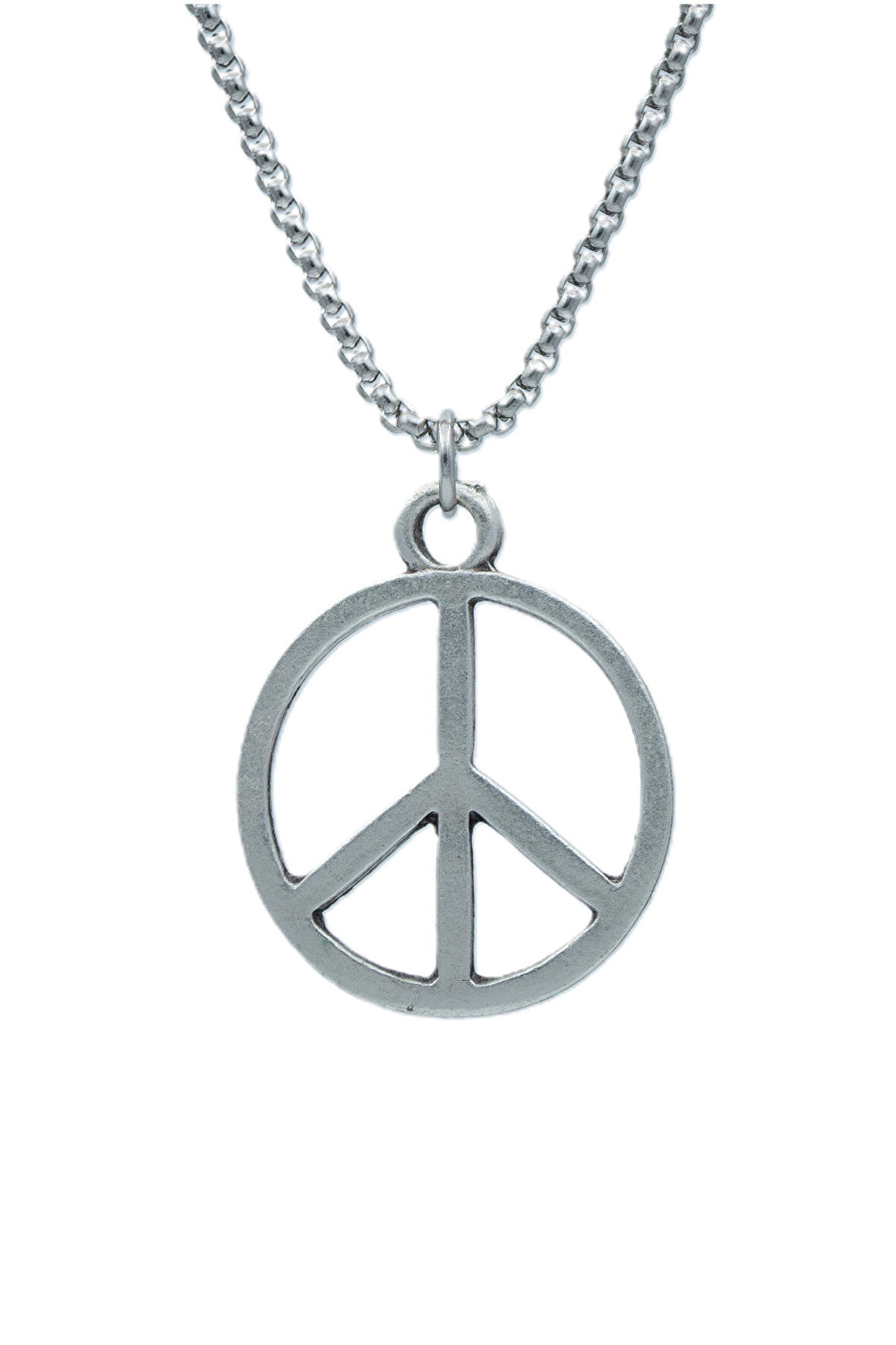 Peace Barış İşareti Örme Zincir Kolye - Gümüş Kaplama - Erkek Kadın Kolye - No:1360