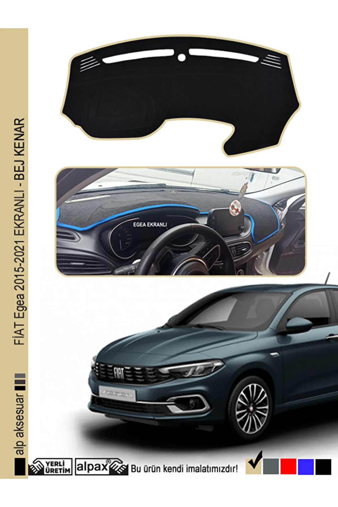 Fiat Egea Ekranlı Torpido Koruyucu 2015-2024 Arası Modelle - Bej Kenar