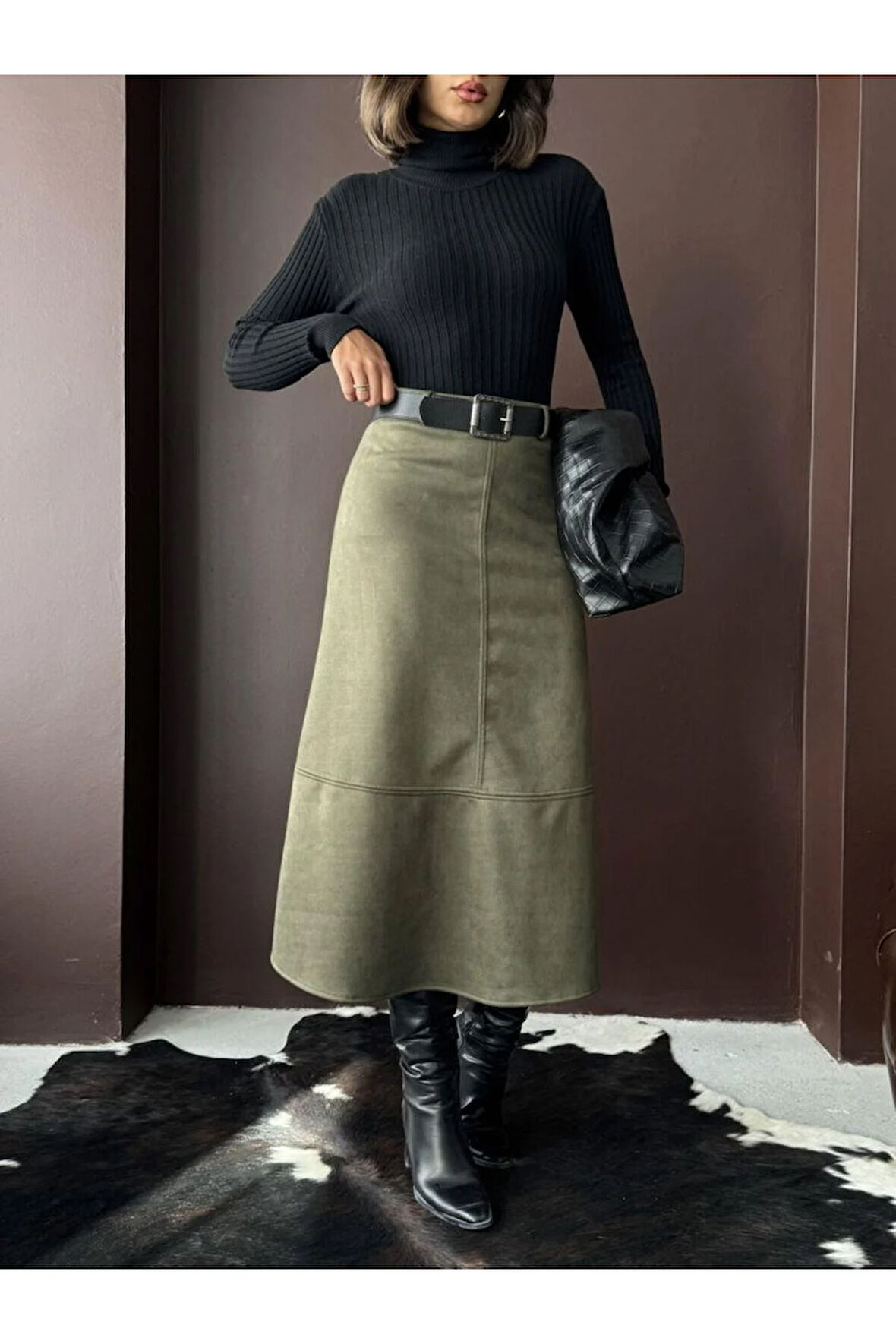 Scuba Süet Midi Boy Kadın Etek