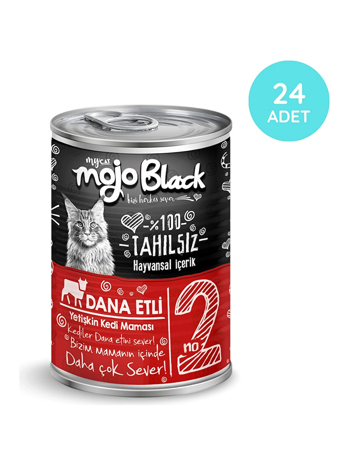 MYCAT MOJO BLACK NO :2  TAHILSIZ 400GR DANA ETLİ YETİŞKİN KEDİ KONSERVESİ   24'LÜ