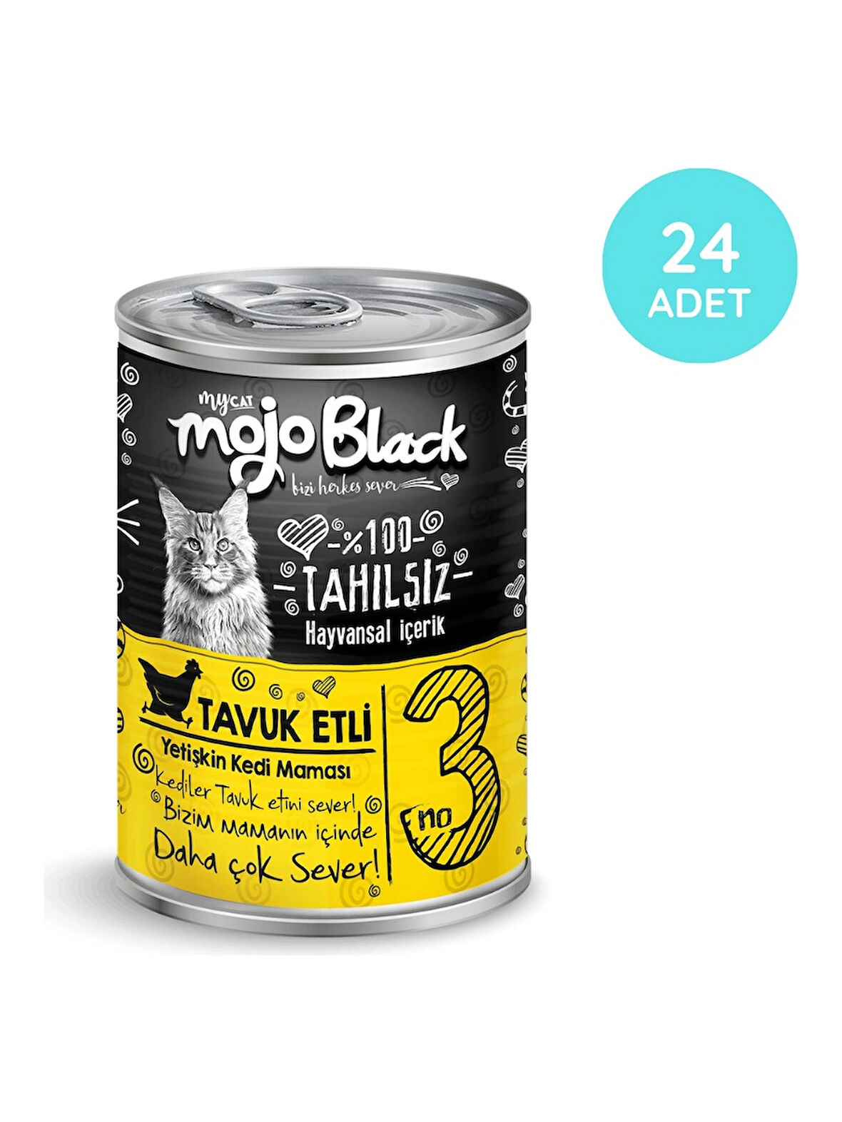 MYCAT MOJO BLACK NO :3  TAHILSIZ 400GR TAVUK ETLİ YETİŞKİN KEDİ KONSERVESİ   24'LÜ