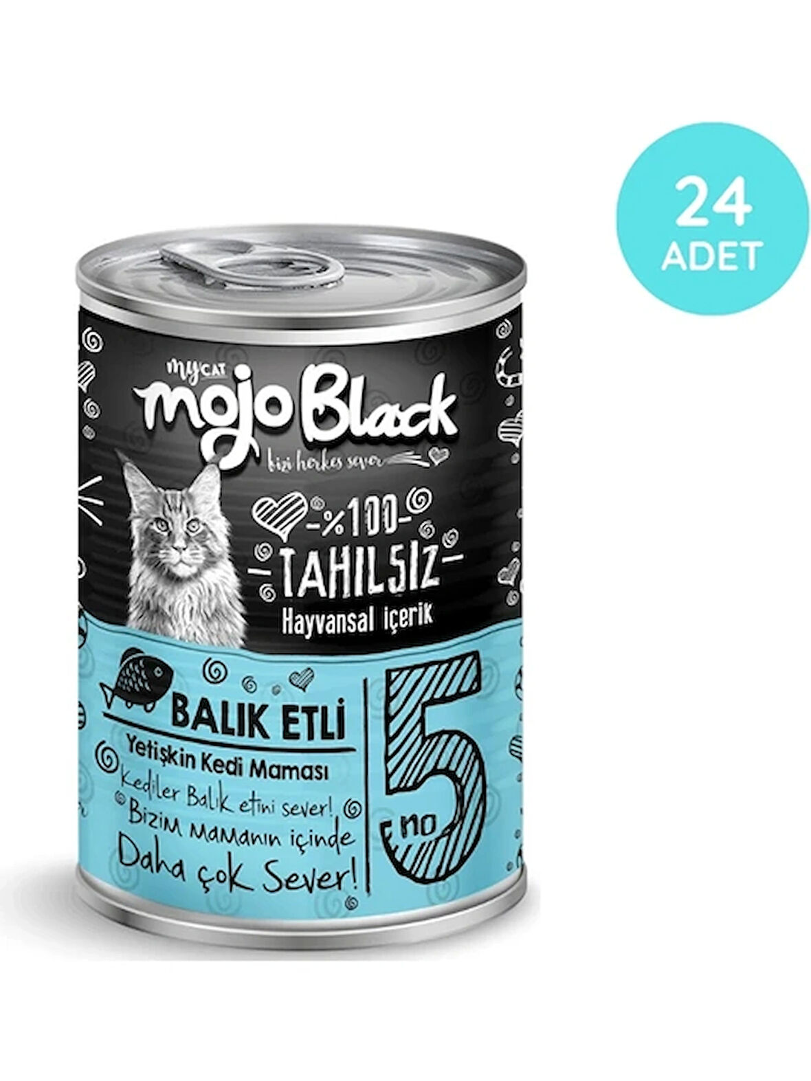 MYCAT MOJO BLACK NO :5 TAHILSIZ 400GR BALIK ETLİ YETİŞKİN KEDİ KONSERVESİ   24'LÜ