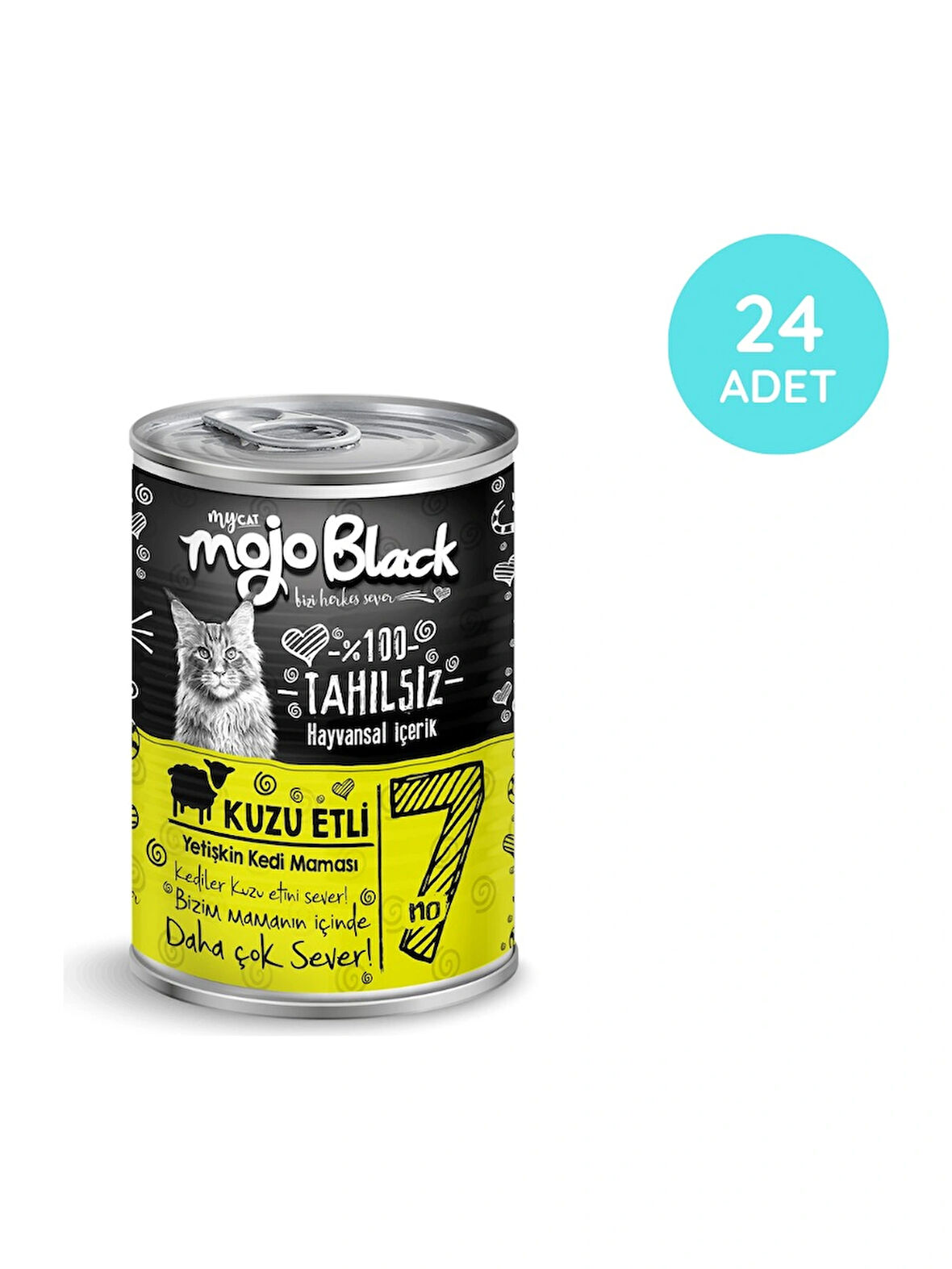 MYCAT MOJO BLACK NO :7  TAHILSIZ 400GR KUZU ETLİ YETİŞKİN KEDİ KONSERVESİ   24'LÜ