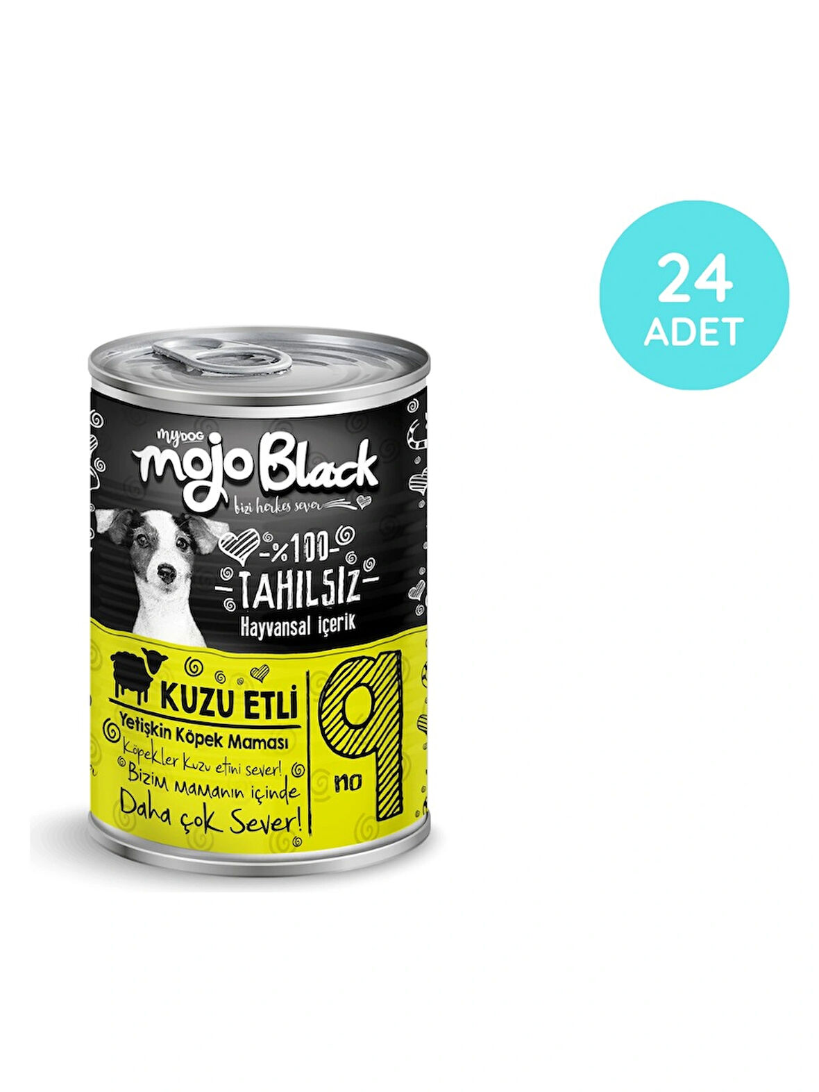 MYDOG MOJO BLACK NO :9 TAHILSIZ 400GR KUZU ETLİ YETİŞKİN KÖPEK KONSERVESİ  24'LÜ