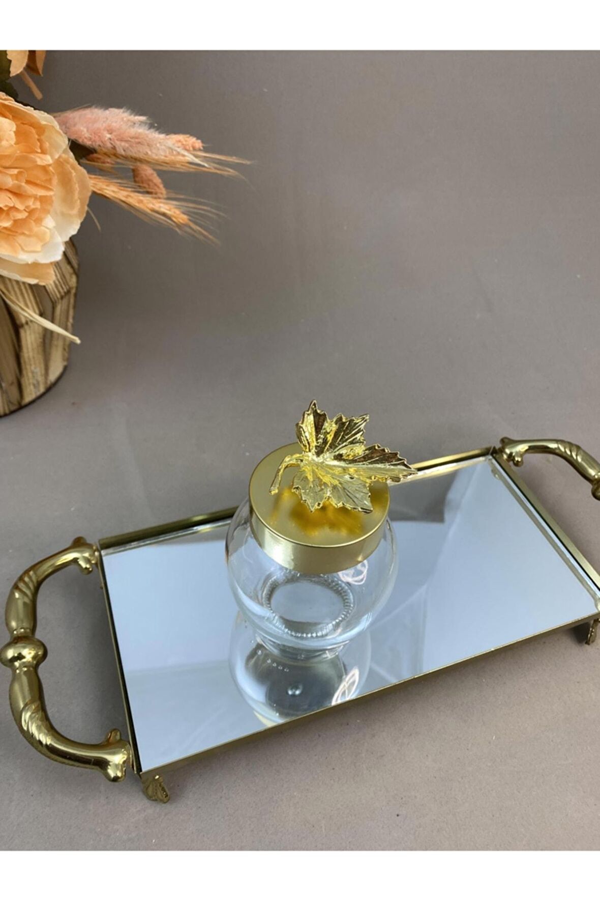Gold Dekoratif 210 Cc Çınar Yaprak Tepeli Cam Baharatlık Kavanoz