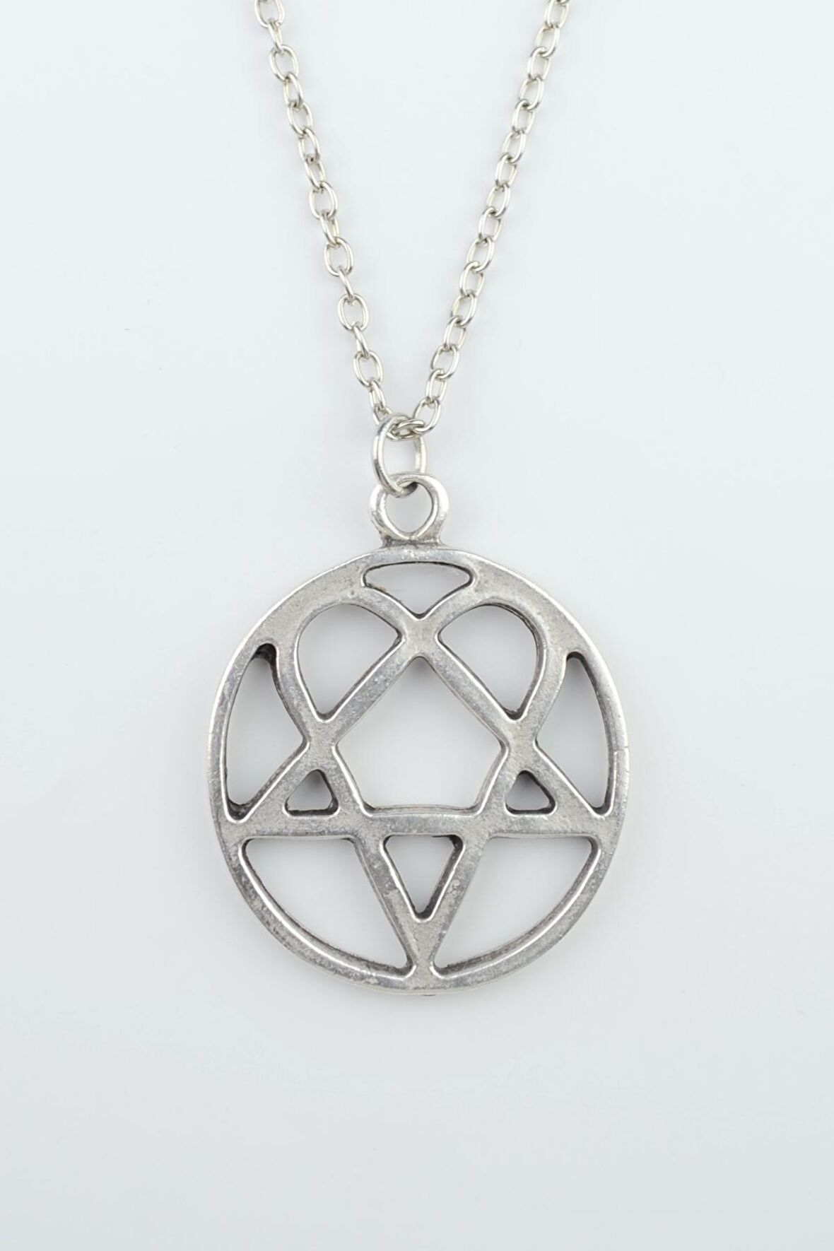Heartagram Erkek Kadın Kolye Antik Gümüş Kaplama - 60 cm Düz Zincir