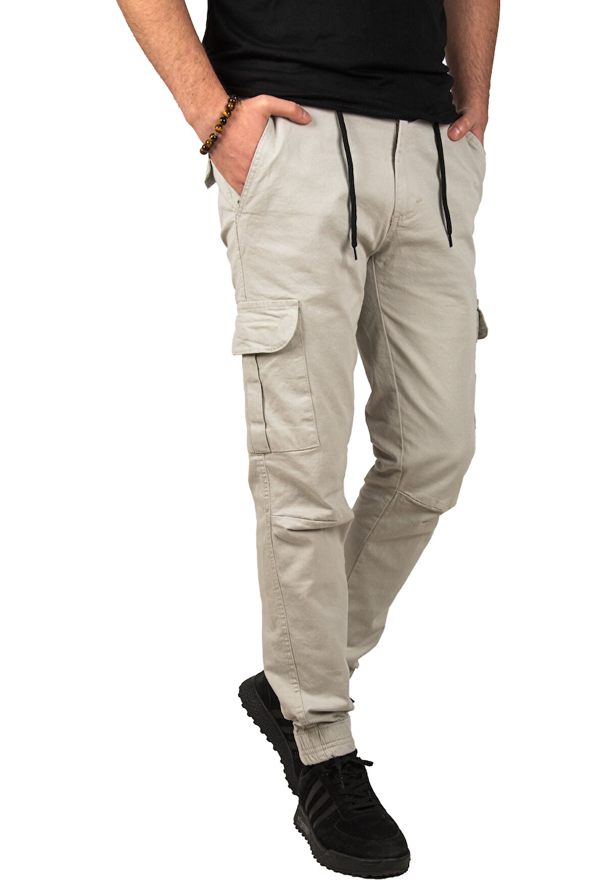 Erkek Ekru Beli Lastikli Kargo Pantolon 1601569