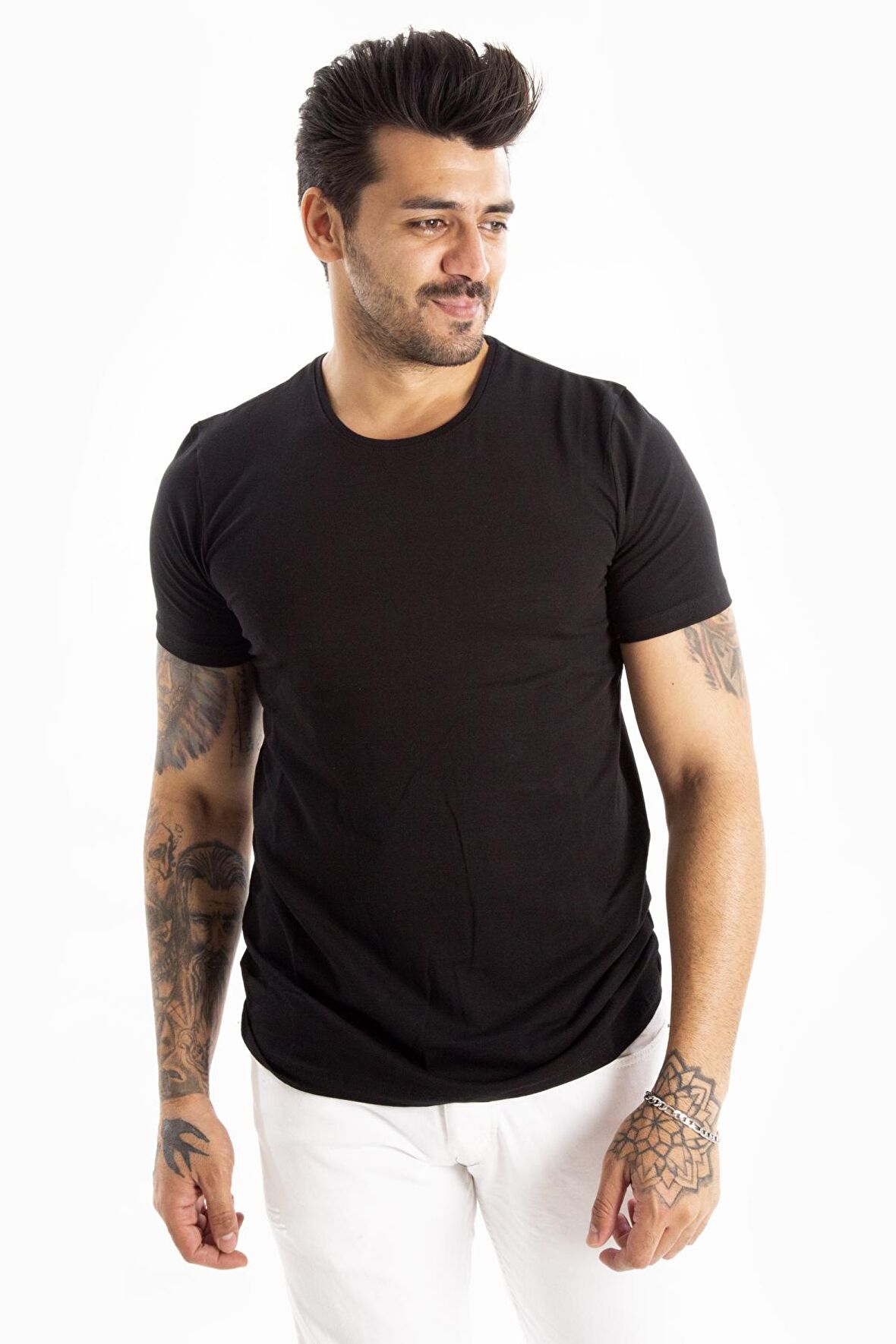 DeepSEA Erkek Siyah Sıfır Yaka Dar Kesim Basic Tişört 1801131