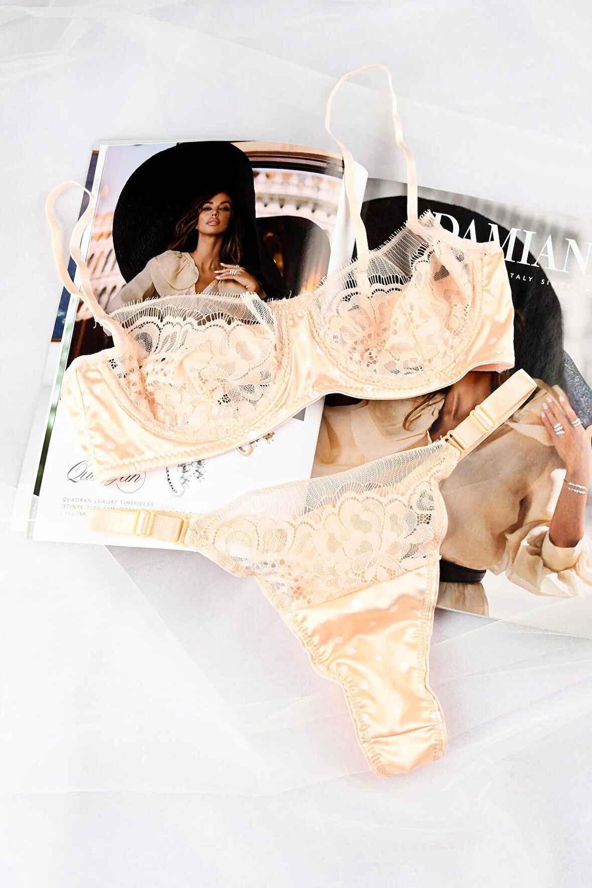 Mişa Pudra Saten Detaylı Brode Bralet Sütyen Takımı