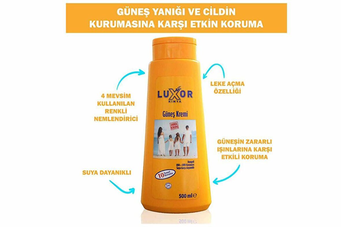 Luxor 10+ Faktör Leke Karşıtı Tüm Cilt Tipleri İçin Renkli Güneş Koruyucu Krem 500 ml