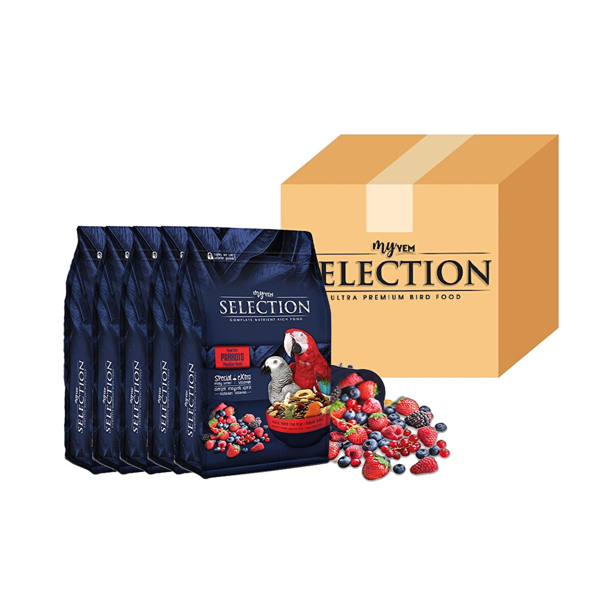 myyem selection gerçek meyve parçalı papağan yemi 750gr ( 5 li Paket )