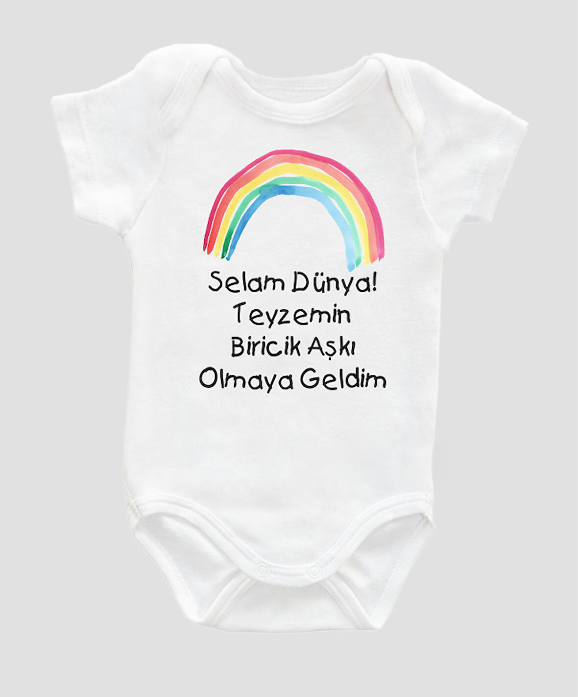 Organik %100 Pamuk Selam Dünya Teyzemin Aşkı  Baskılı Bebek Body Kısa Kollu Badi Zıbın ZBN027
