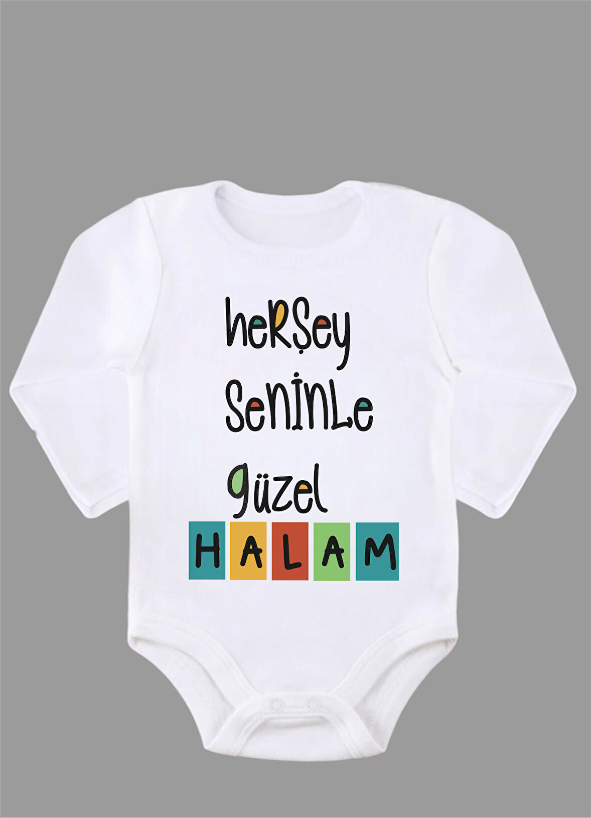 Uzun Kollu %100 Organik Pamuk Baskılı Bebek Body Zıbın ZBN122