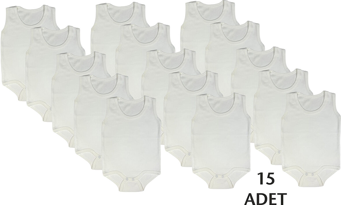 Bebek 15 Adet Çıtçıtlı Badi Bisiklet Yaka Sıfır Kol Beyaz Pamuklu 15'li Zıbın