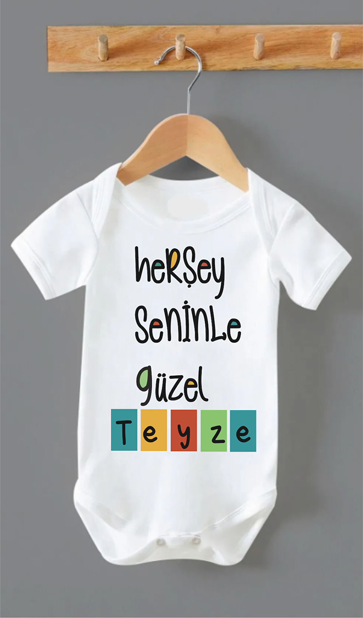 Organik %100 Pamuk Herşey Seninle Güzel Teyze Baskılı Bebek Body Badi Çıtçıtlı Zıbın ZBN201