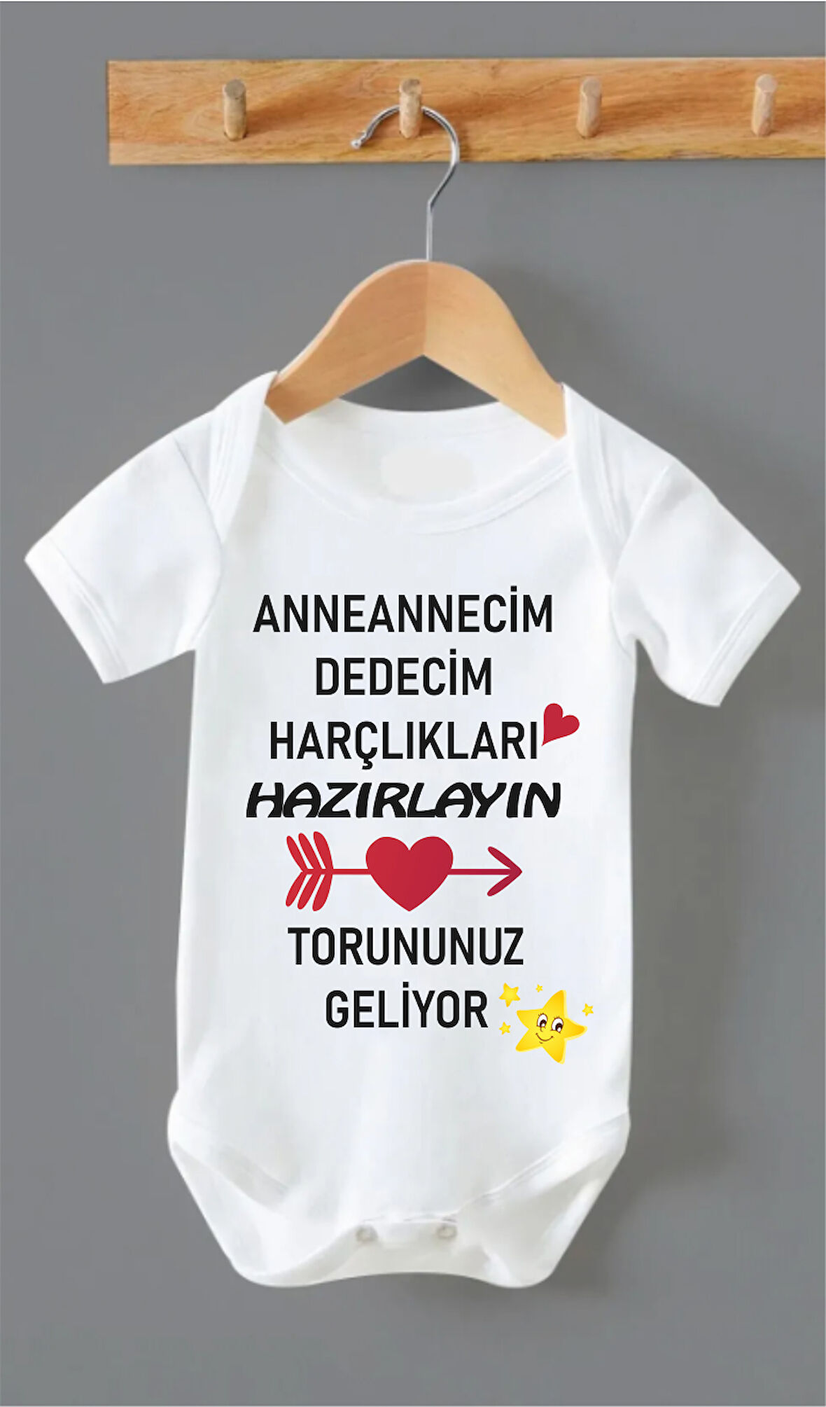 Organik %100 Pamuk Anneannecim Dedecim Torunuz Geliyor Bebek Body Badi Çıtçıtlı Zıbın ZBN126
