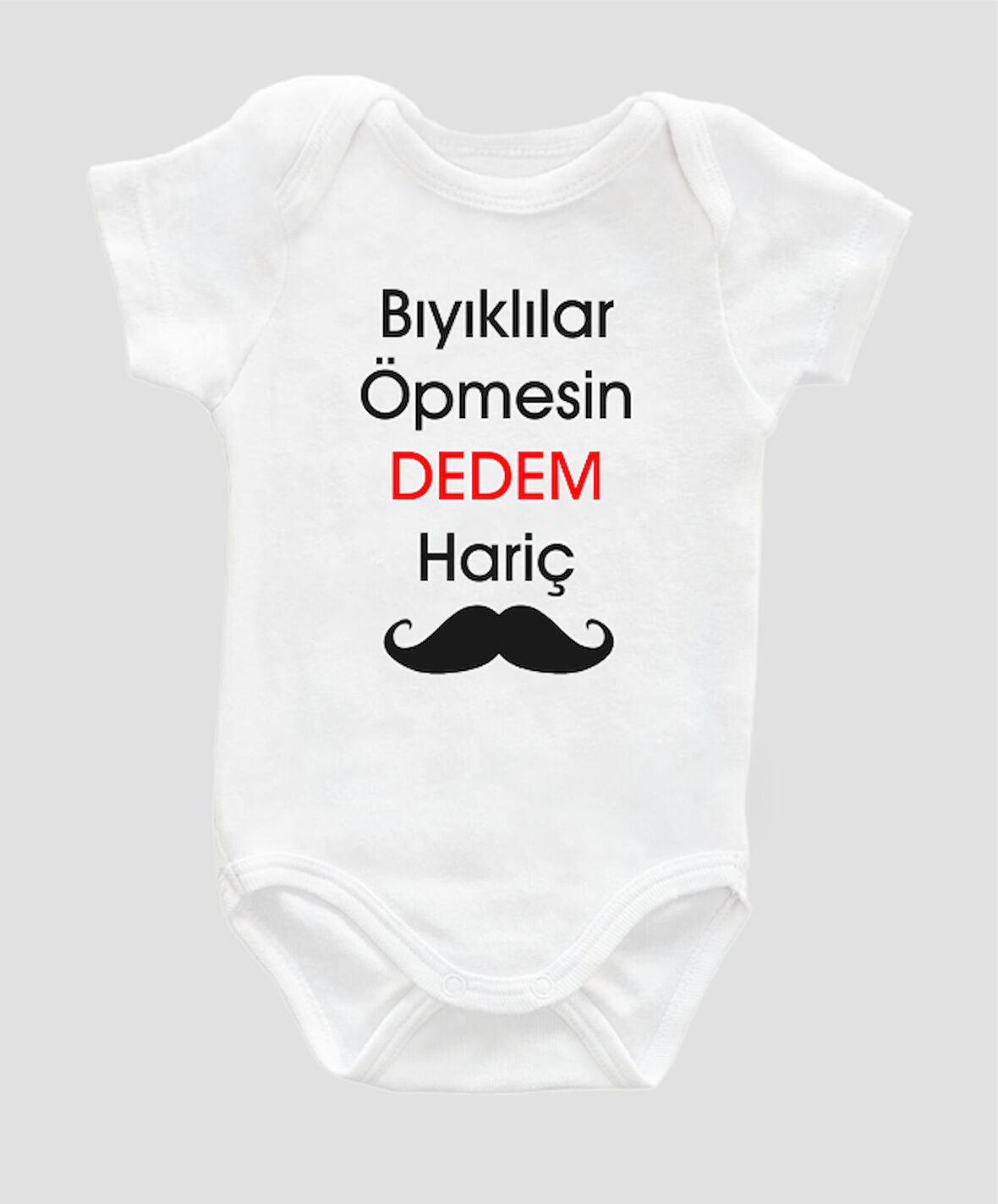 Organik %100 Pamuk Bıyıklılar ÖpmesinBaskılı Bebek Body Kısa Kollu Çıtçıtlı Badi Zıbın ZBN026