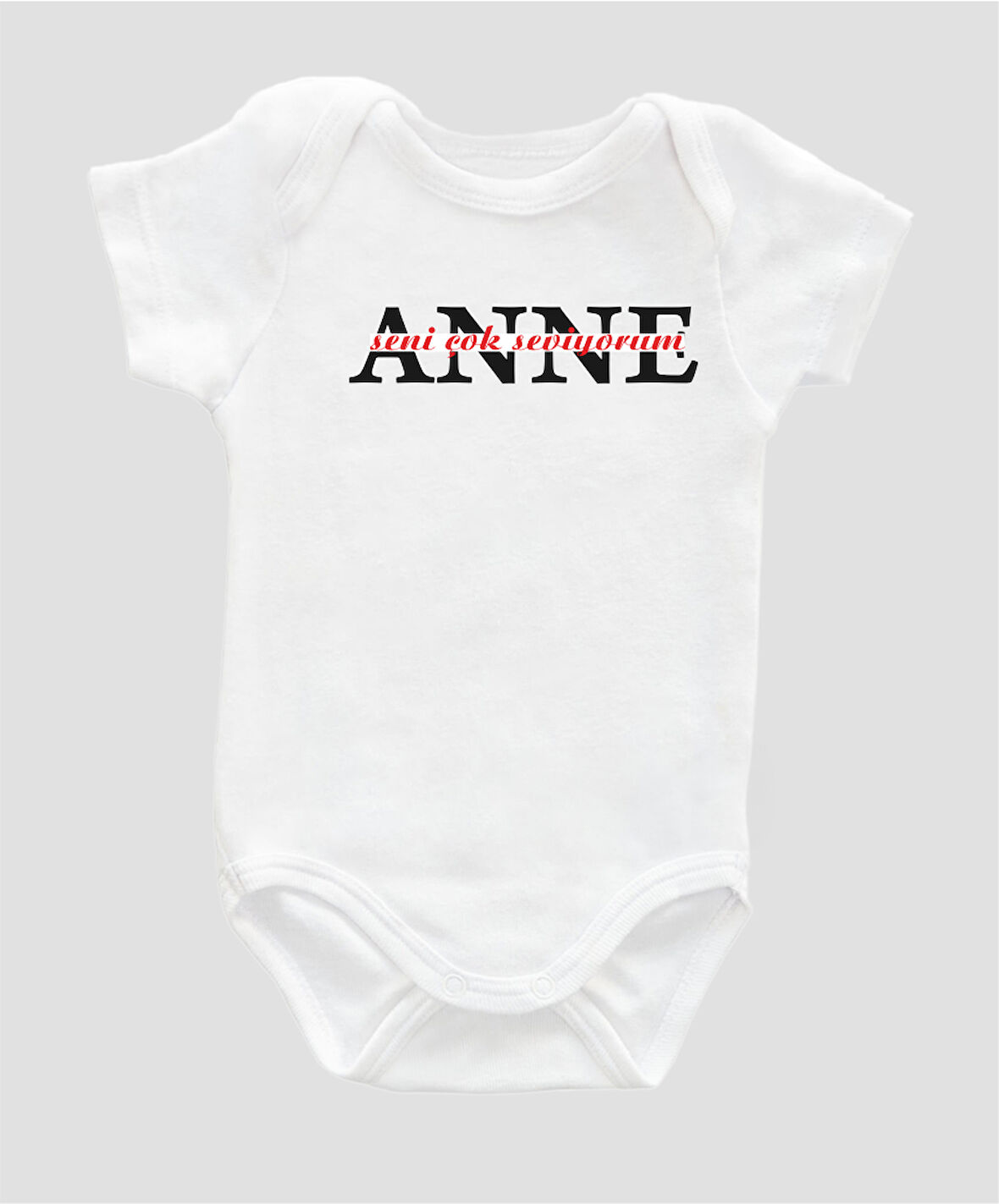 Organik %100 Pamuk Anne Seni Çok Seviyorum Baskılı Çıtçıtlı Bebek Body Badi Zıbın 042