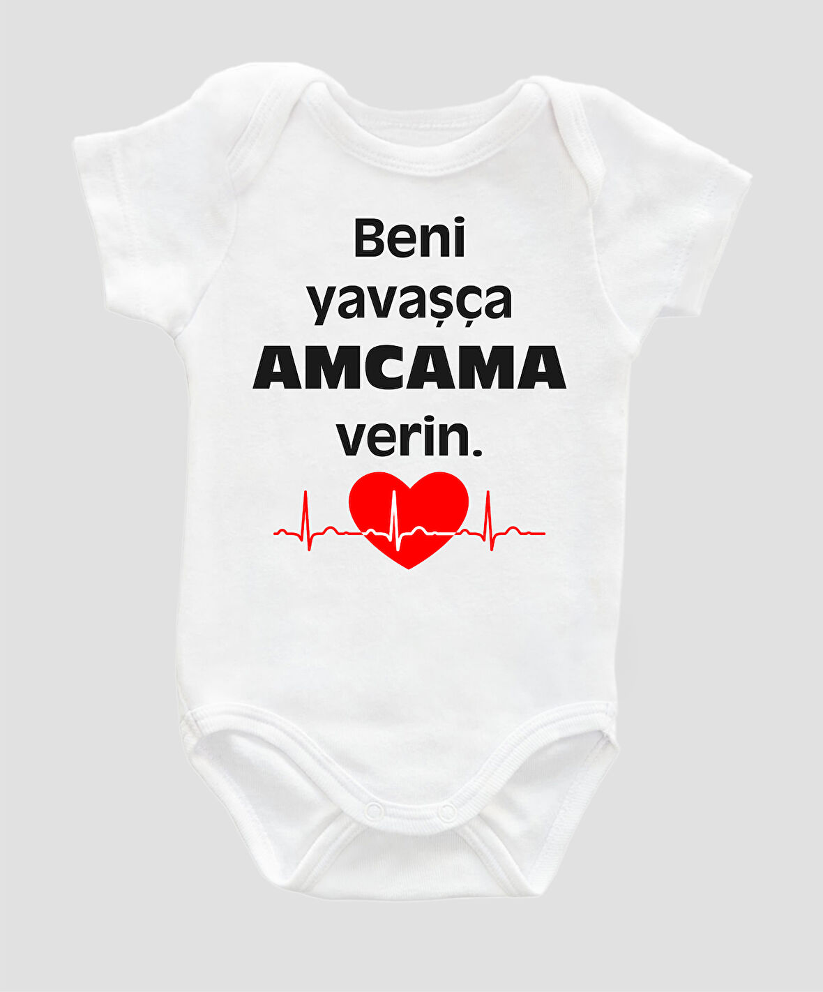 Beni Yavaşça Amcama Verin Yazılı Bebek Body %100 Pamuklu Beyaz Badi Zıbın Organik Baskılı ZBN012