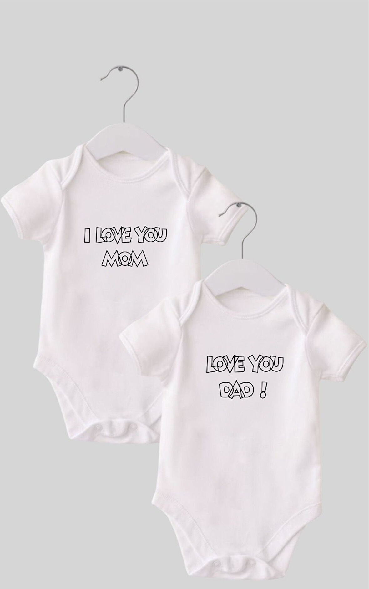 Organik %100 Pamuk Love You Mom Dad Baskılı Bebek Body Zıbın ZBN209