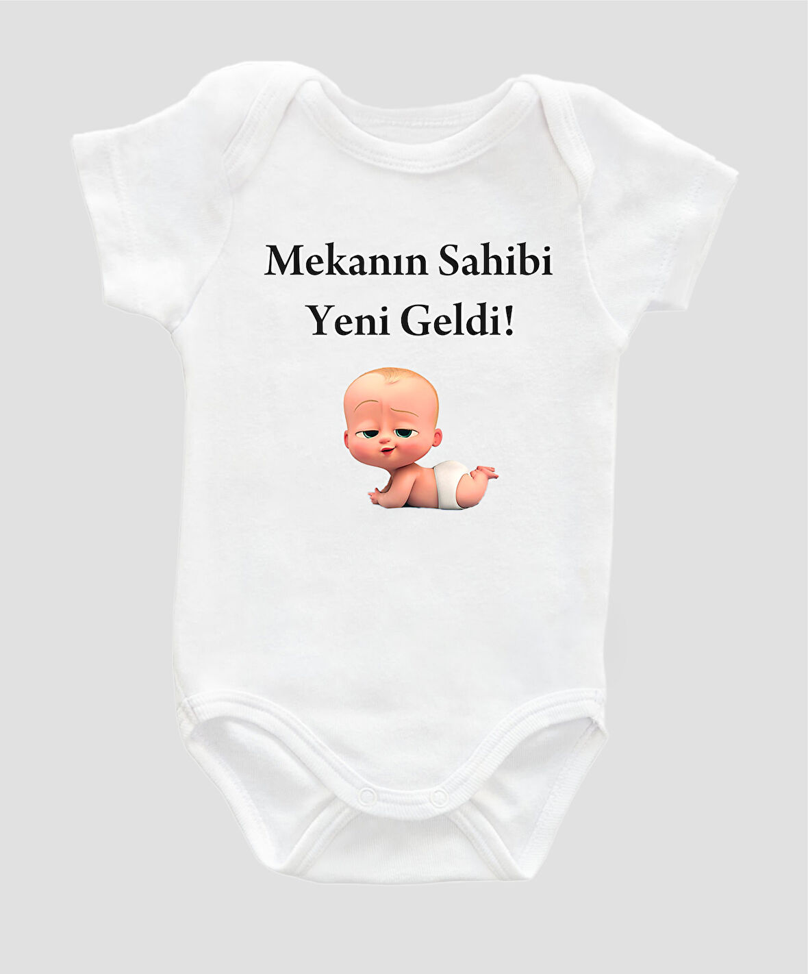 Özel Tasarım Mekanın Sahibi Yeni Geldi Baskılı Bebek Body Beyaz Badi Zıbın ZBN008