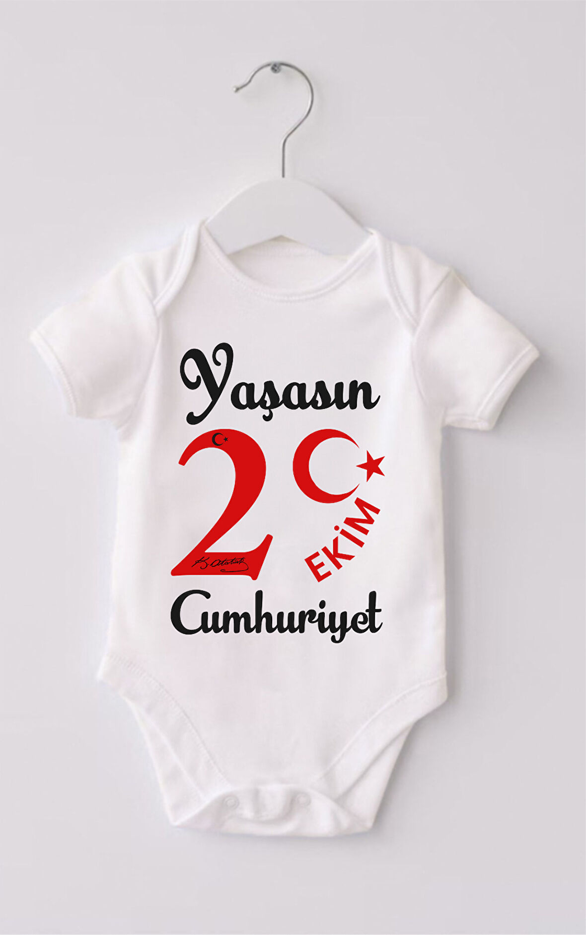 %100 Organik Body Yaşasın 29 Ekim Cumhuriyet Baskılı Zarf Yaka Kısa Kollu Bebek Body ZBN205