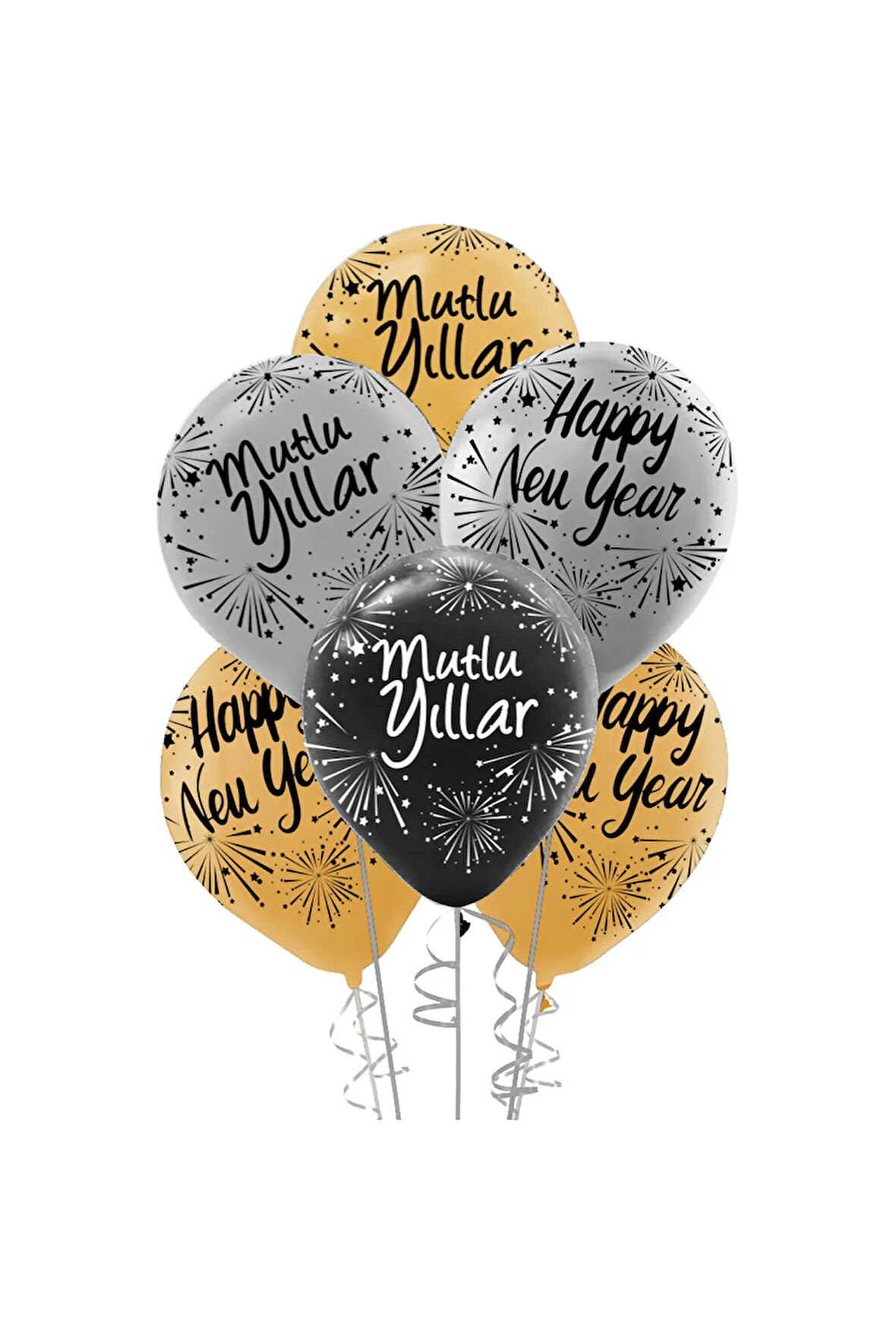 Yılbaşı Baskılı Balon 10 Adet ( Happy New Year -mutlu Yıllar ) 12''