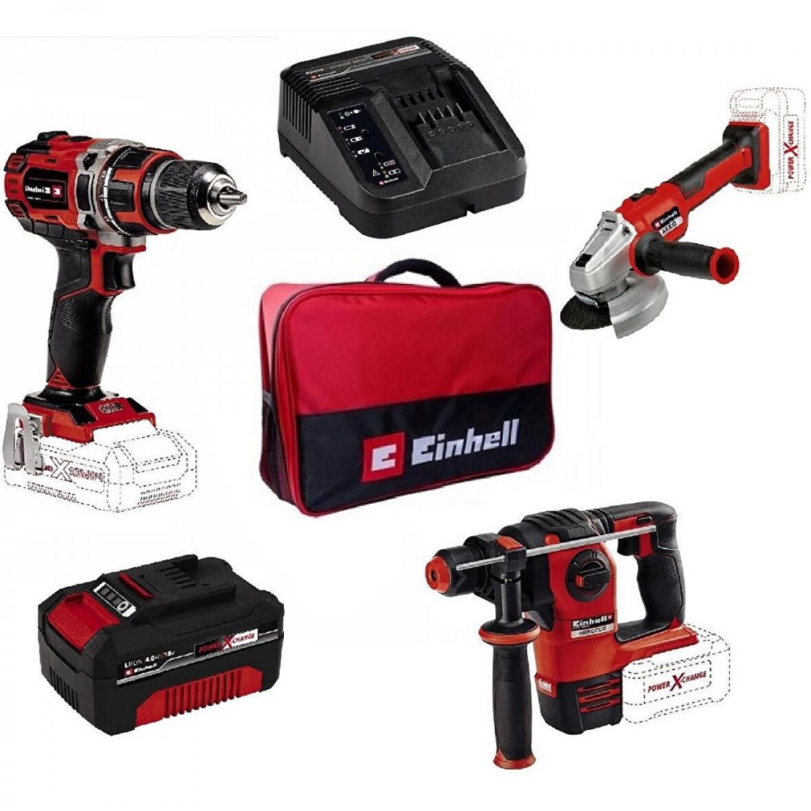 Einhell TE-TK 18 18 Volt Kırmızı Devir Ayarlı Matkap Seti