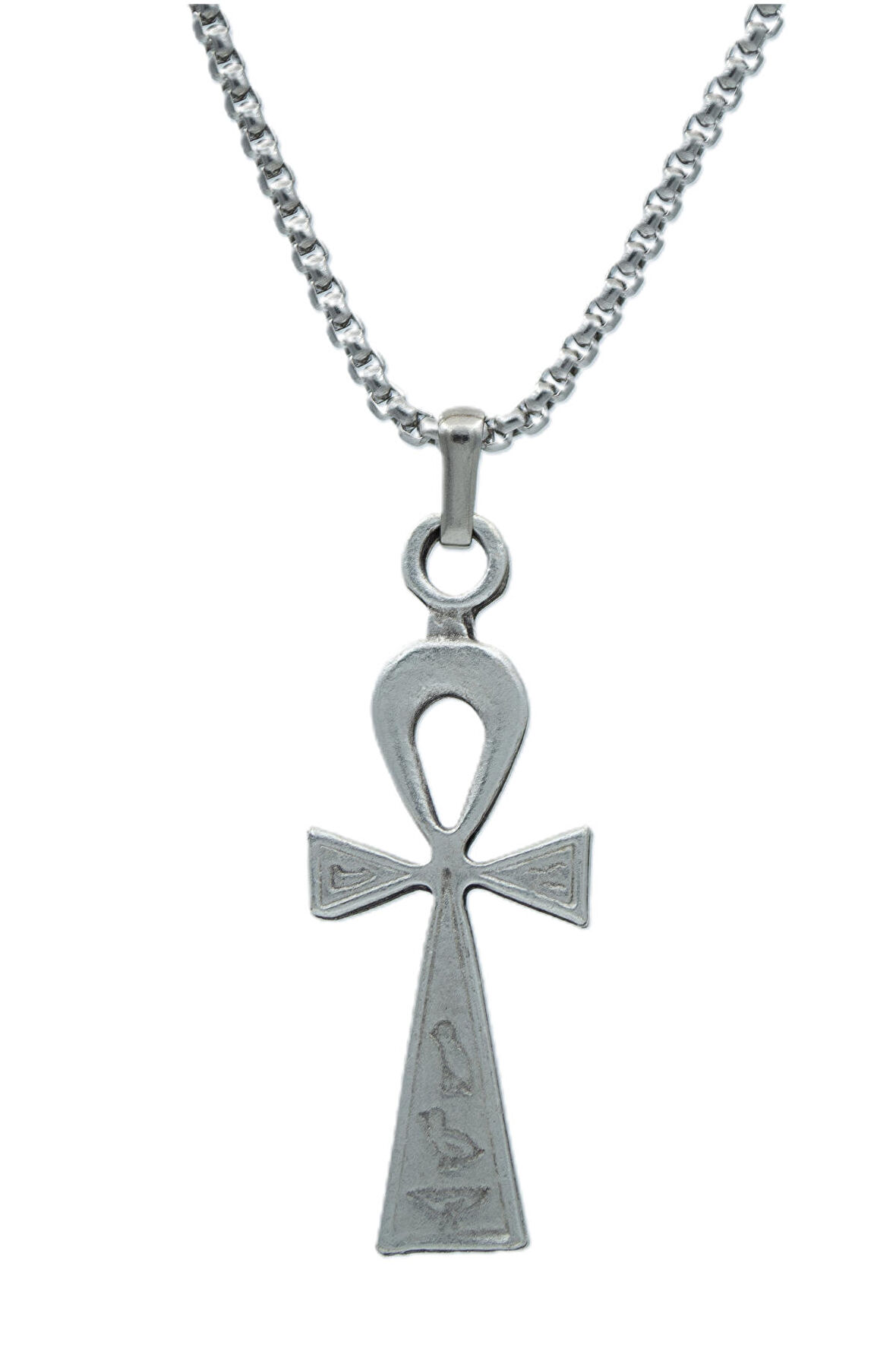 Ankh Anahtarı - Nil'in Anahtarı Örme Zincir Kolye - Gümüş Kaplama - Erkek Kadın Kolye - No:1363